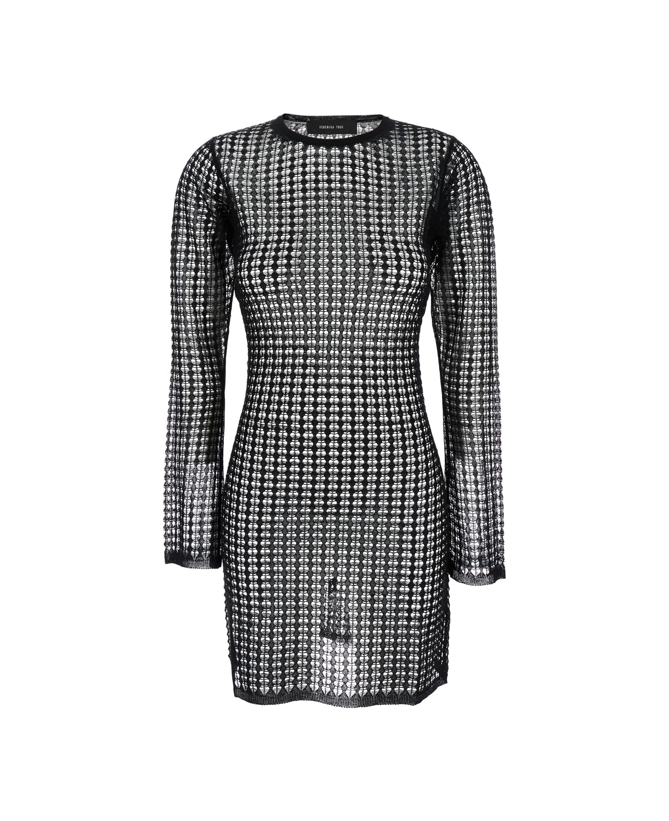 Federica Tosi 
flexage
 Black Crewneck Dress With Check Motiv All-over And Open Rear In Fabric Woman - Black