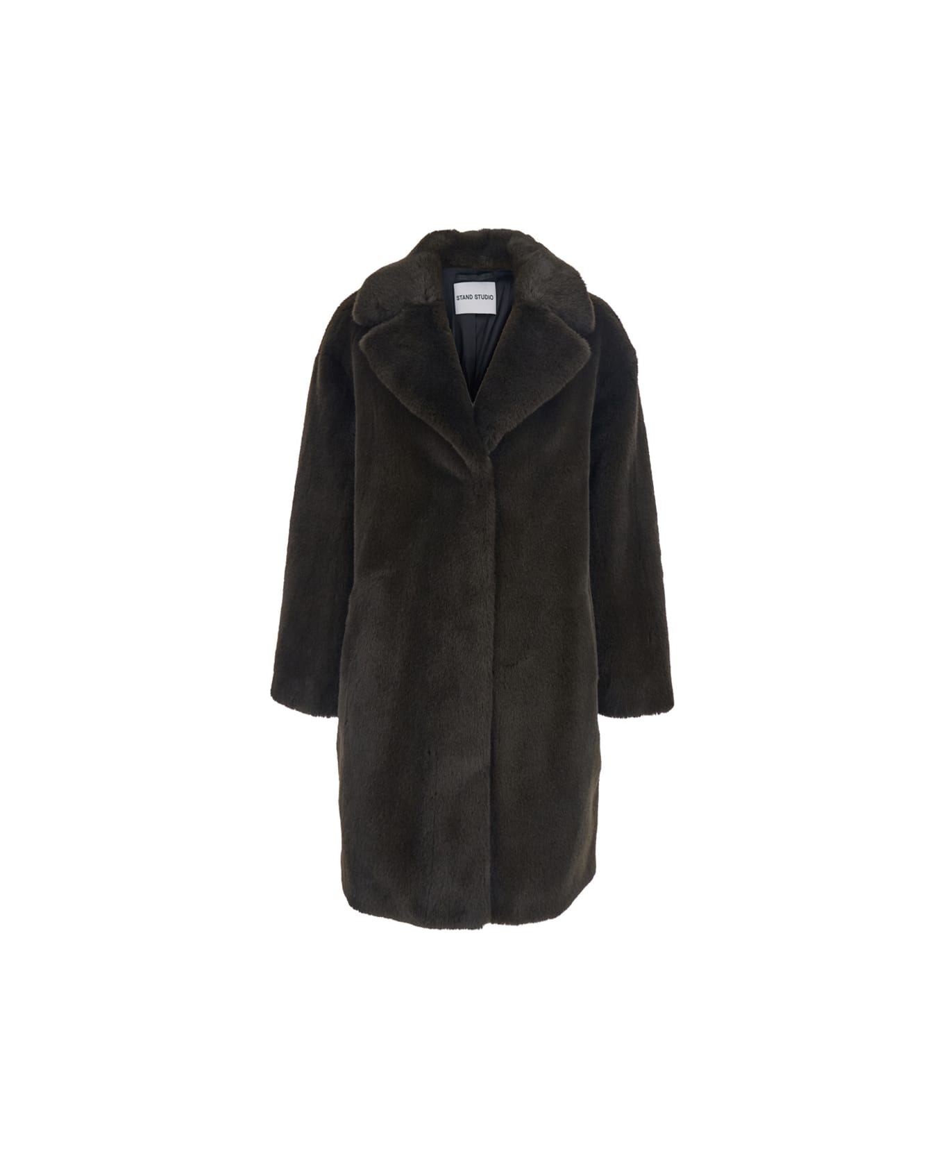 STAND STUDIO 
camille
 Brown Coat With Wide Notched Revers And Front Concealed Closure In Ecofur Woman - Brown