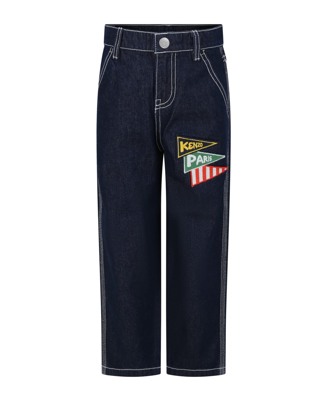 Kenzo Kids Denim Jeans For Boy With Logo - Denim ボトムス