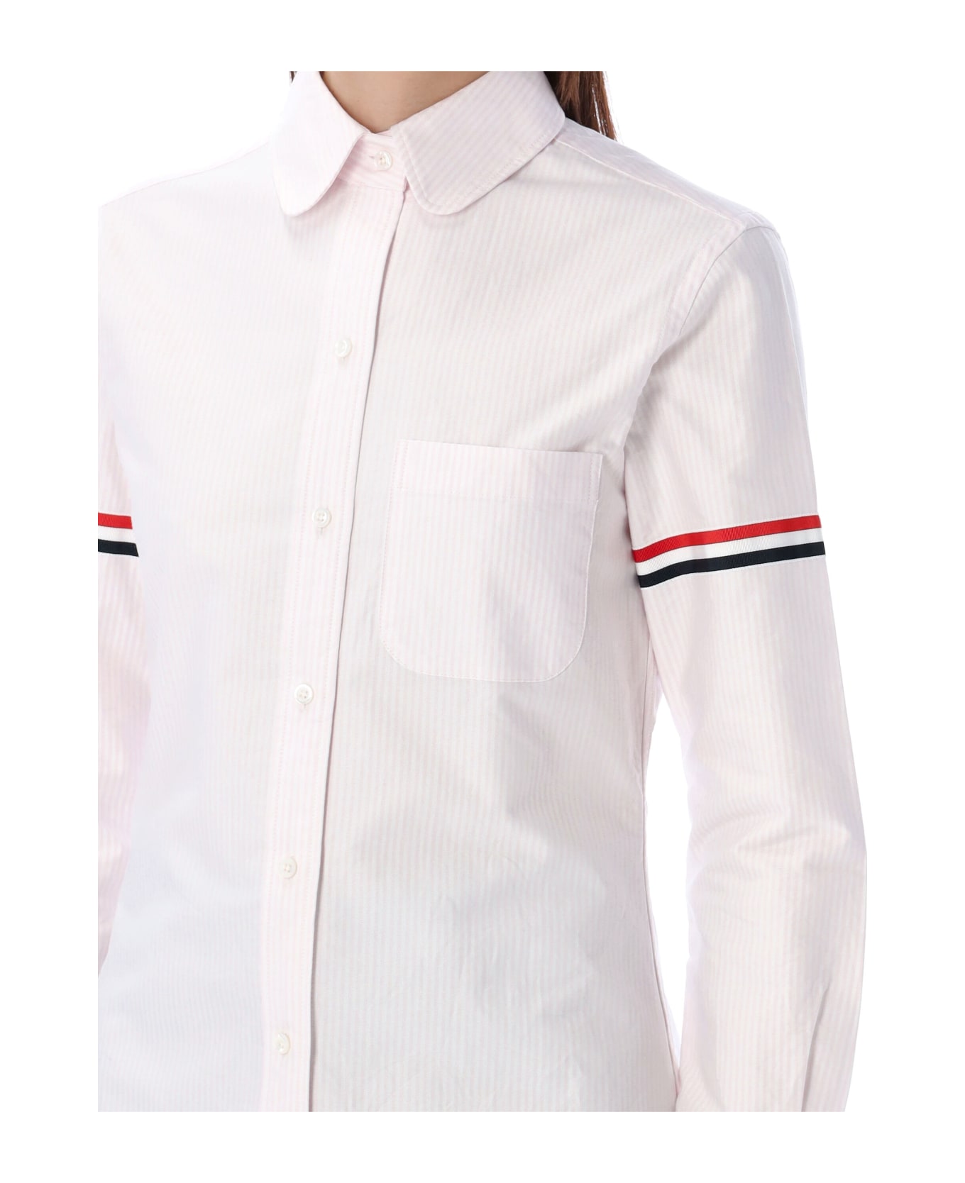 Thom Browne Stripe Oxford Armband Classic Round Collar Shirt - LIGHT PINK\\WHITE STRIPES