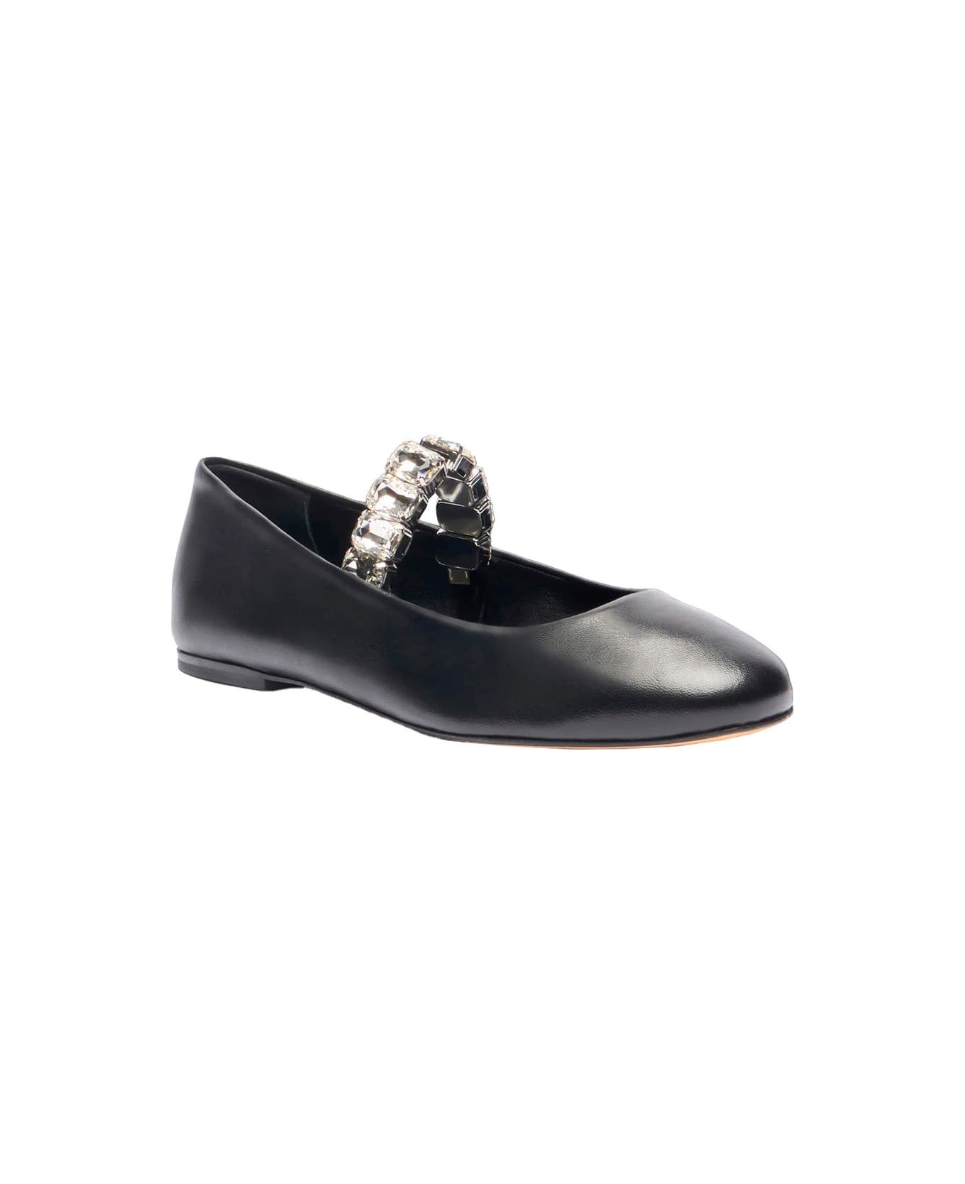 Casadei Black Ballet Shoes With Crystal Embellishments In Leather Woman - Black