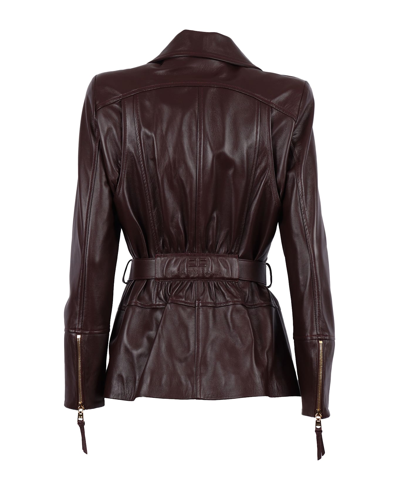 Elisabetta Franchi Women
s Leather Jacket With Belt - BORDEAUX