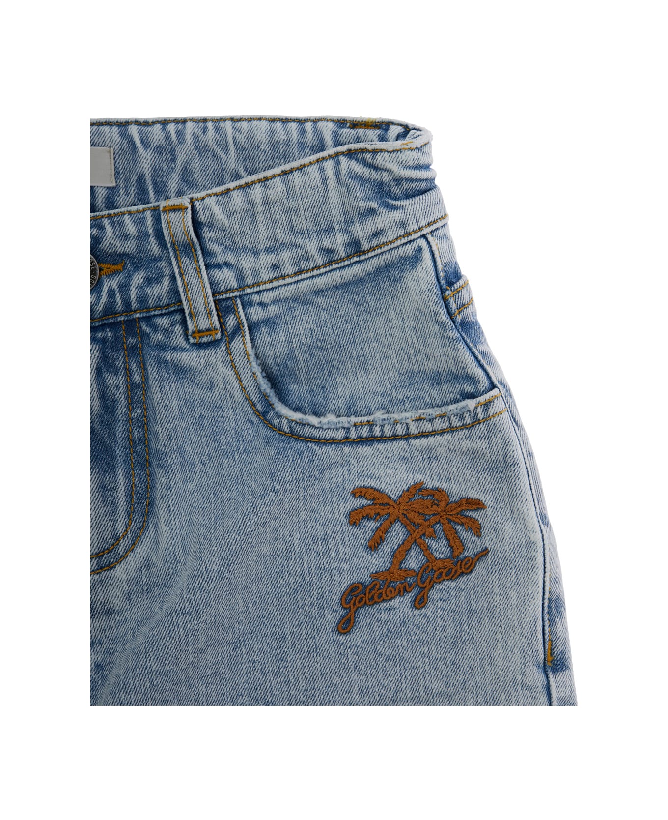 Golden Goose Light Blue Jeans With Logo Embroidery On The Front And Faded Effect In Denim Boy - Light blue