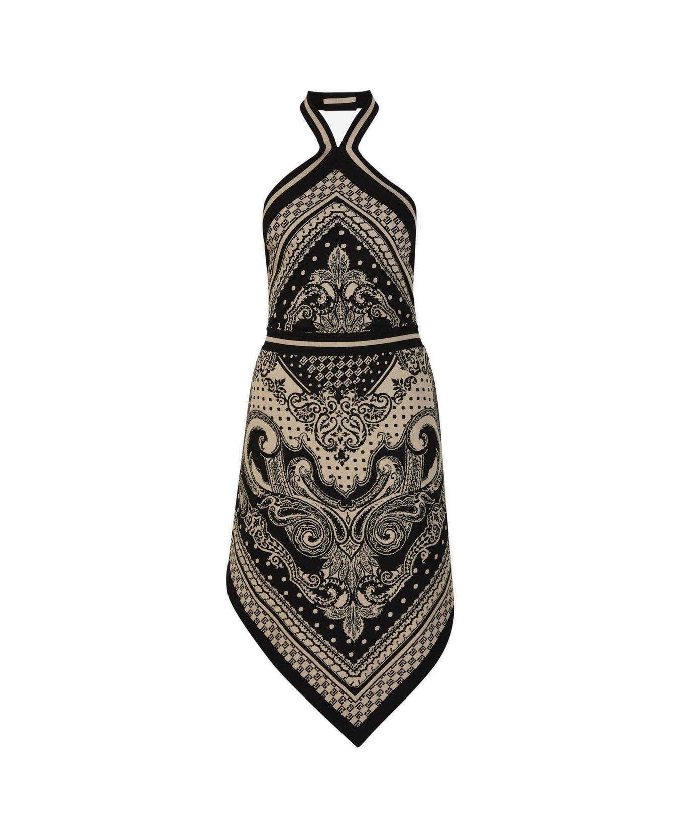 Balmain Backless Knit Paisley Monogram Dress - Avorio/nero