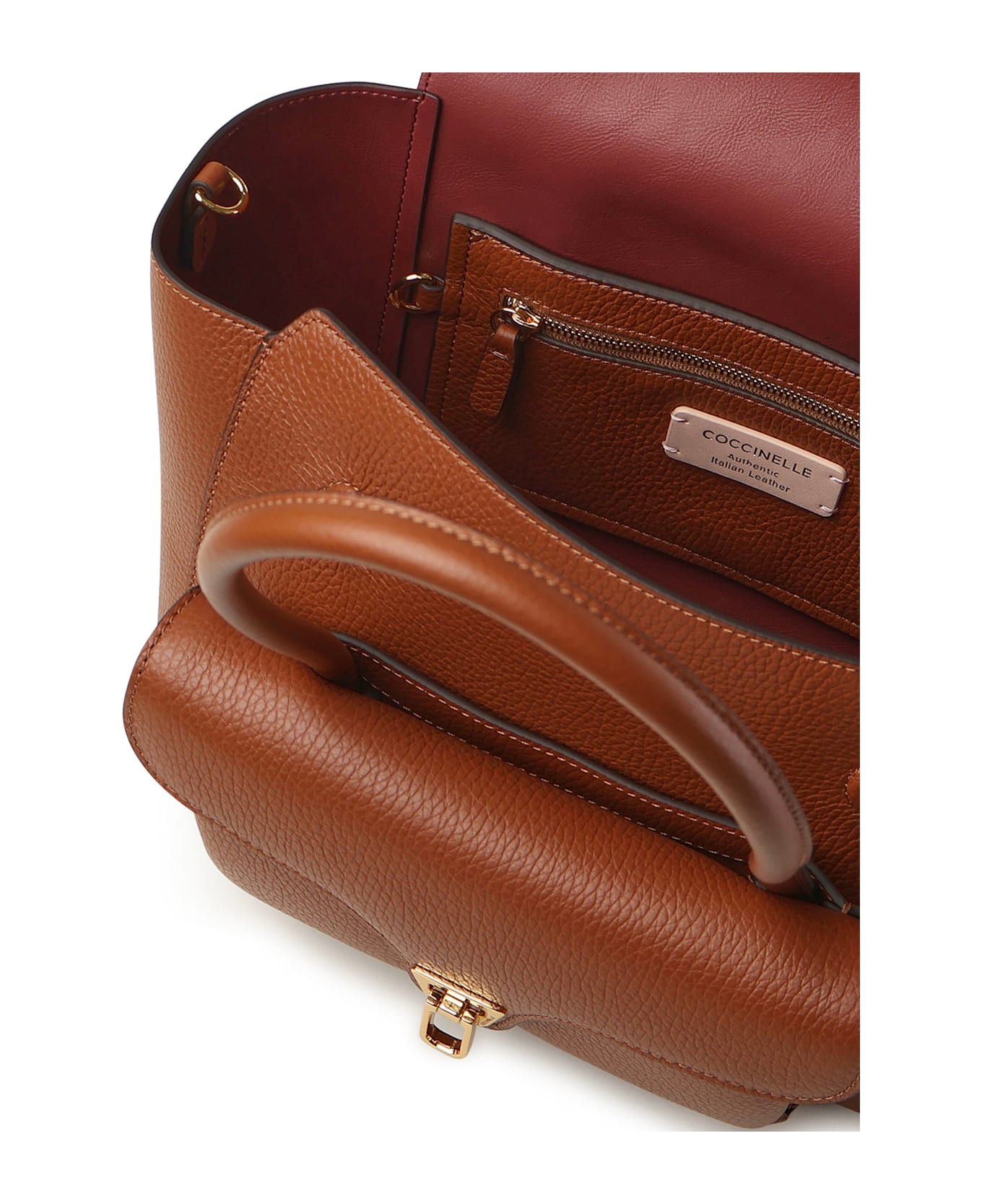 Coccinelle Double Beat Medium Leather Bag - Brandy