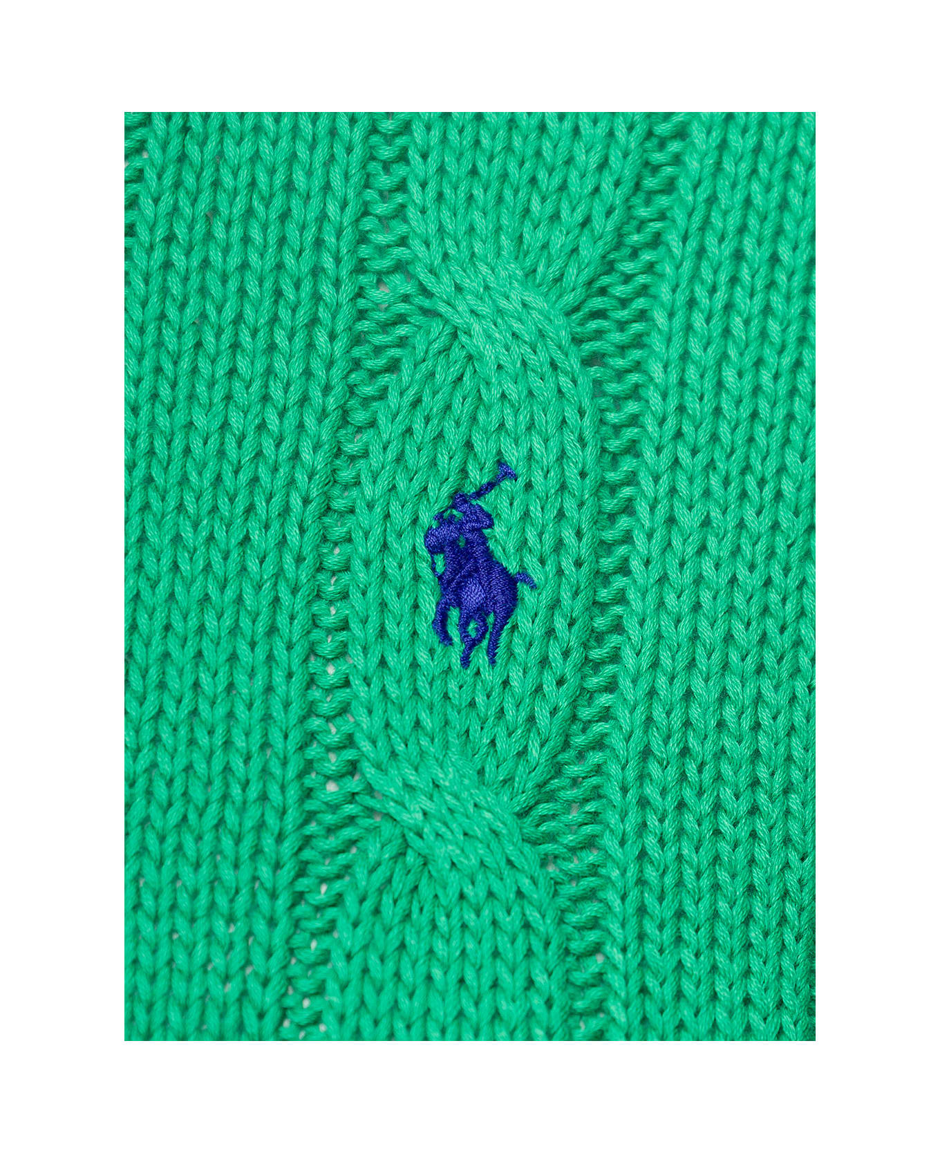 Ralph Lauren 'juliana' Green Cable Knit Pullover With Contrasting Embroidered Logo In Cotton Woman - Green