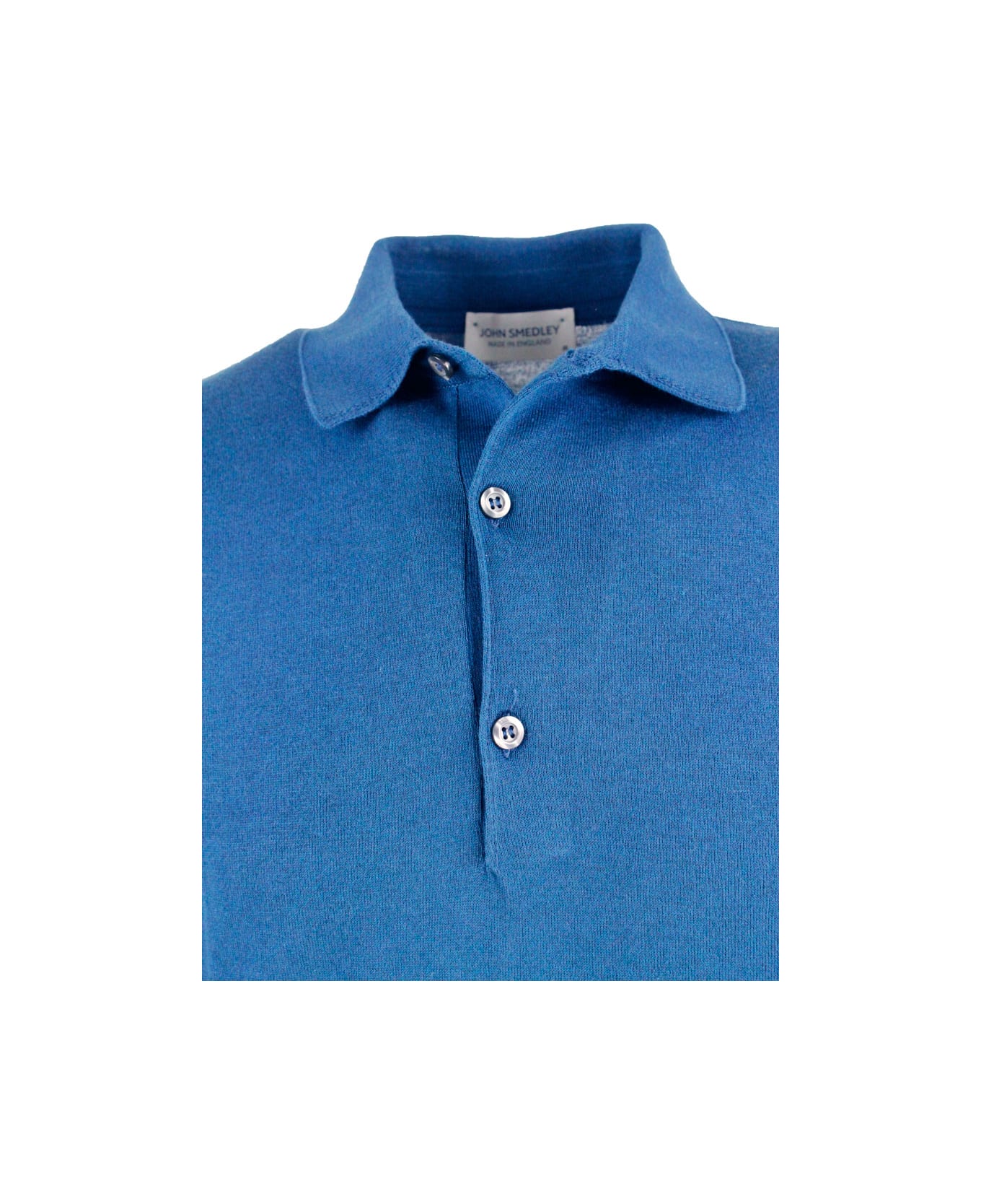 John Smedley Long-sleeved Polo Shirt In Cotton Thread With 3-button Closure - Blu ポロシャツ