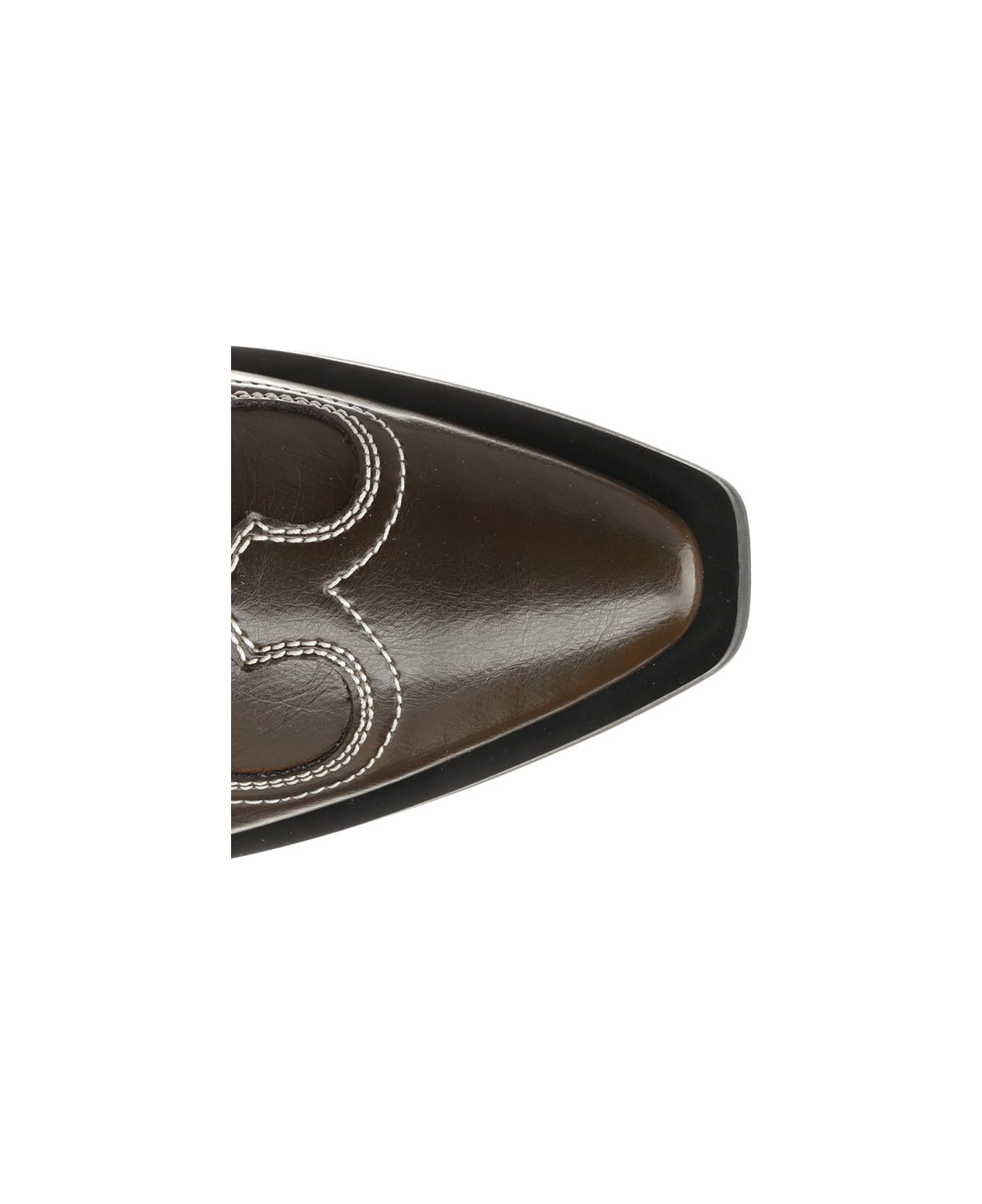 Ganni Mid Shaft Embroidered Western Boot Oleatex - DARKOLIVEEGRET