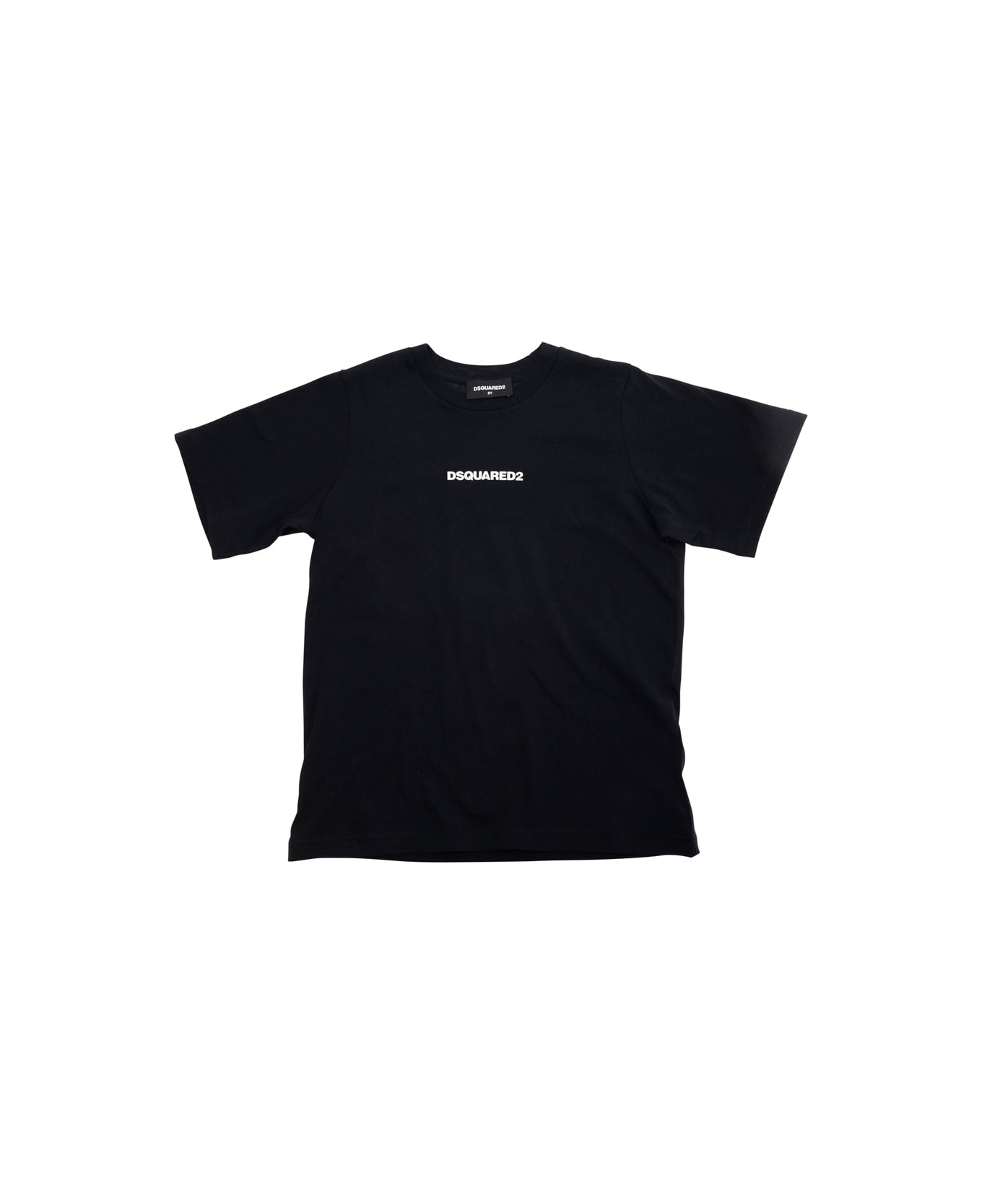 Dsquared2 Black Crewneck T-shirt With Logo Lettering On The Front In Cotton Boy - Black