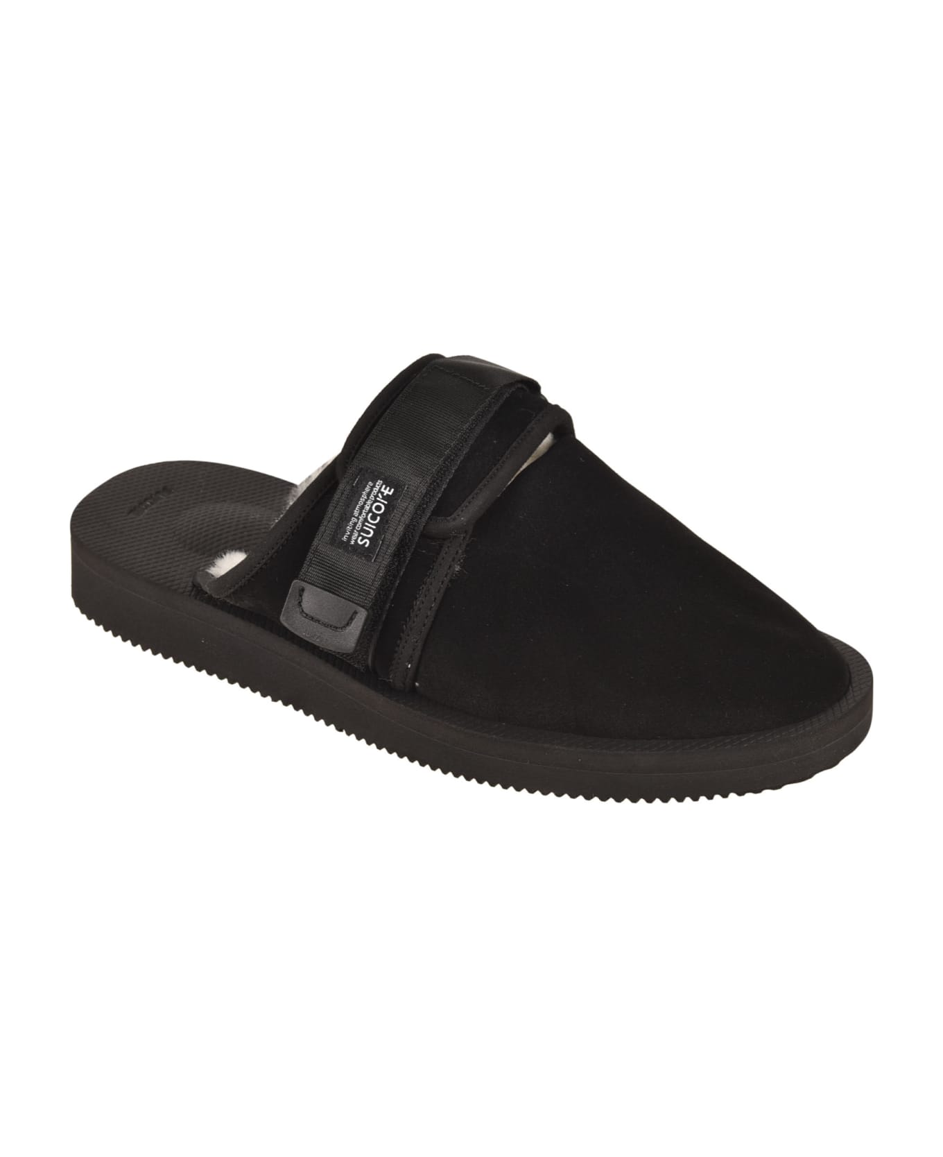 SUICOKE Fur Applique Side Strap Sandals - Black