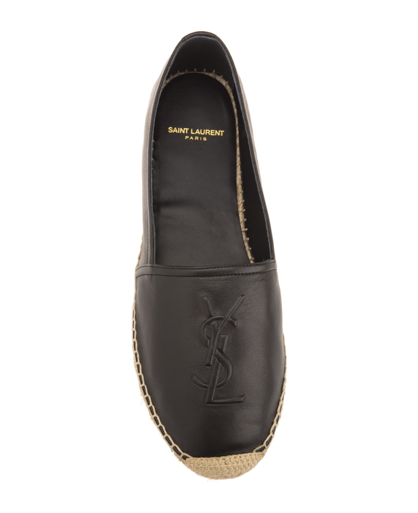 Saint Laurent Black Leather Monogram Espadrillas - Black