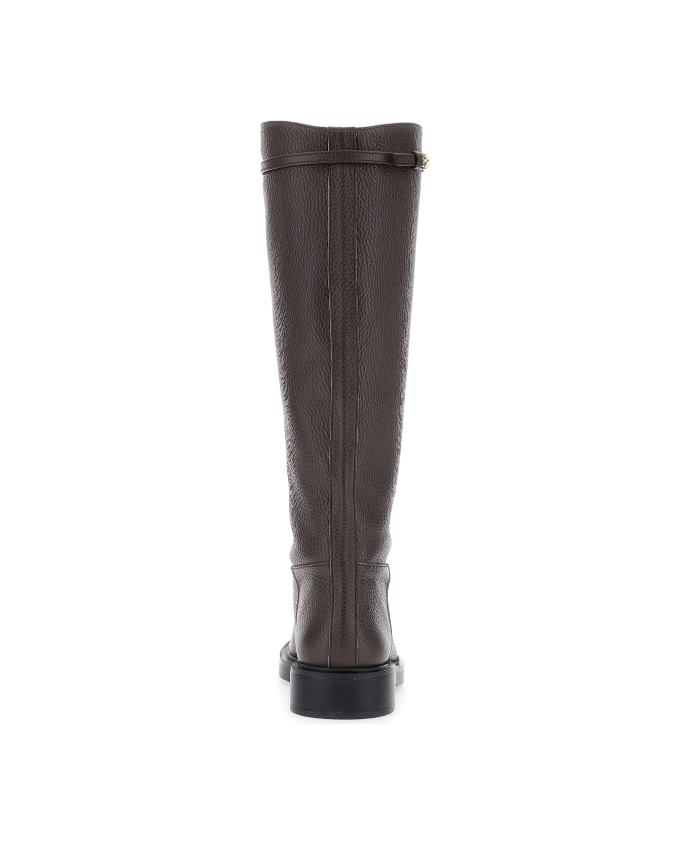 Pollini Brown Knee-high Boots With Buckle Detail In Grained Leather Woman - Brown