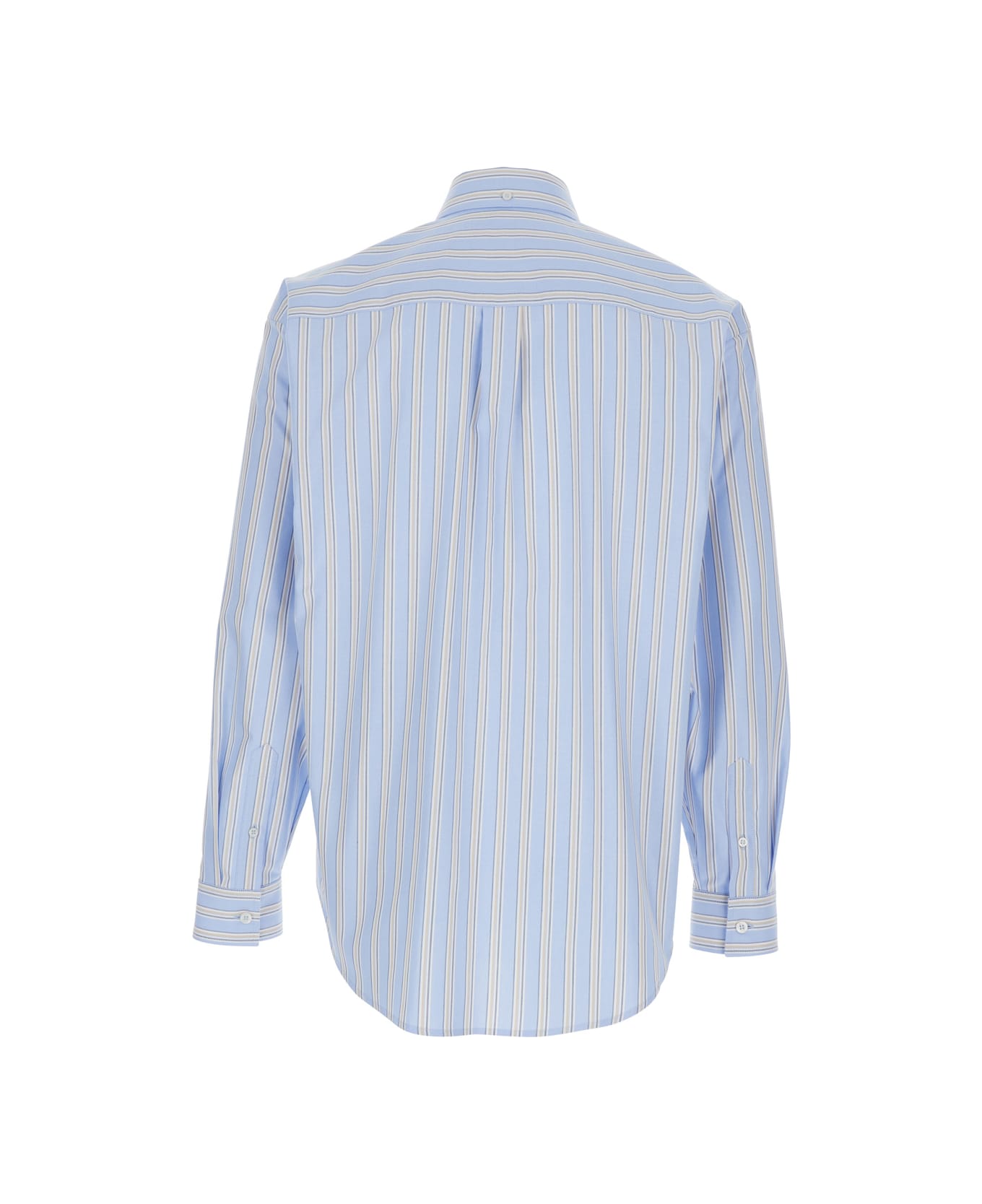MSGM Light Blue Shirt With All-over Striped Motif And Logo On The Front In Cotton Man - Light blue