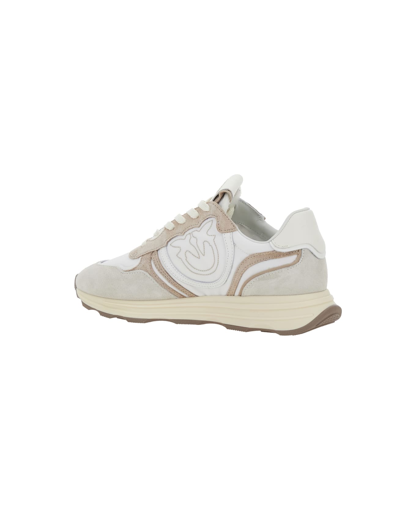 Pinko 'zoe' Beige Low-top Sneaker With Love Birds Diamond Cut Logo In Suede And Tech Fabric Woman - Beige