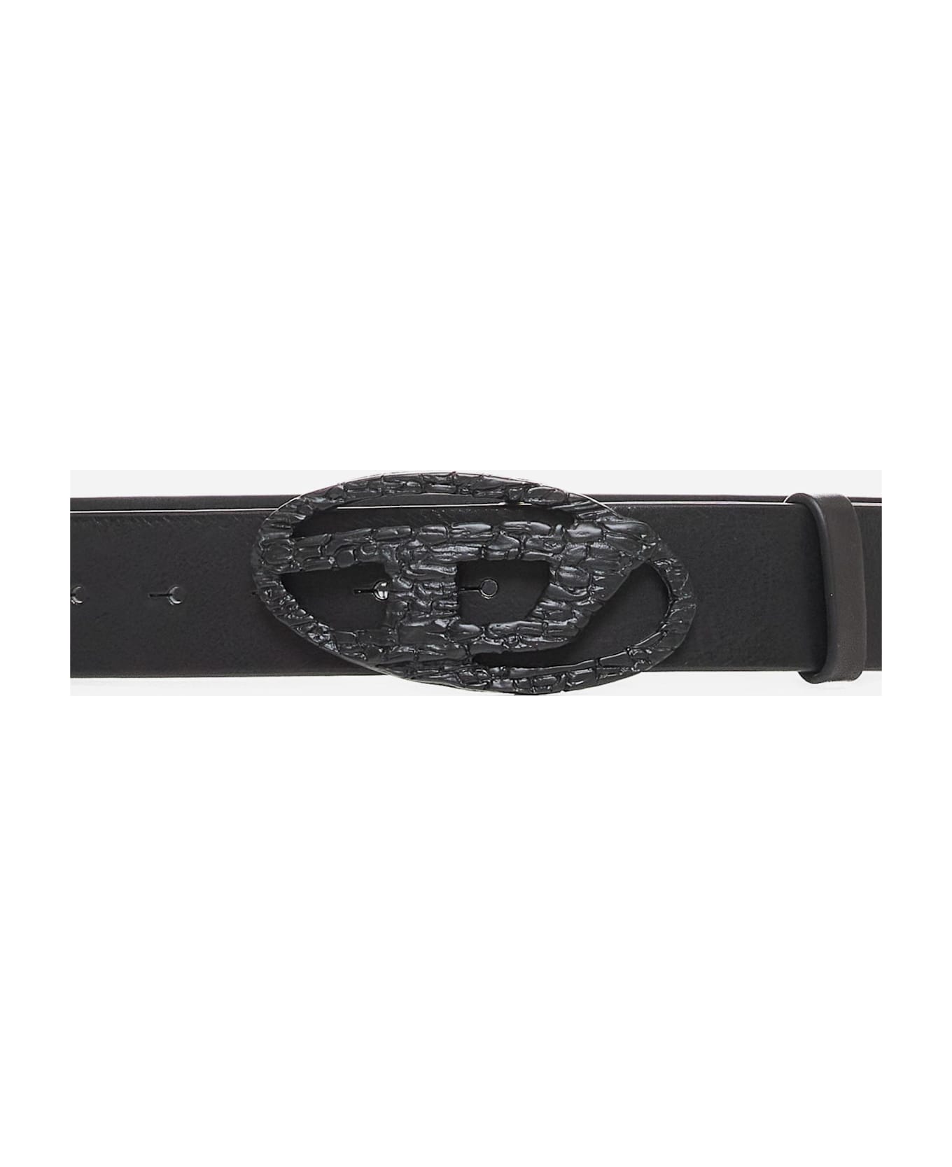 Diesel B-1dr Logo Leather Belt - BLACK