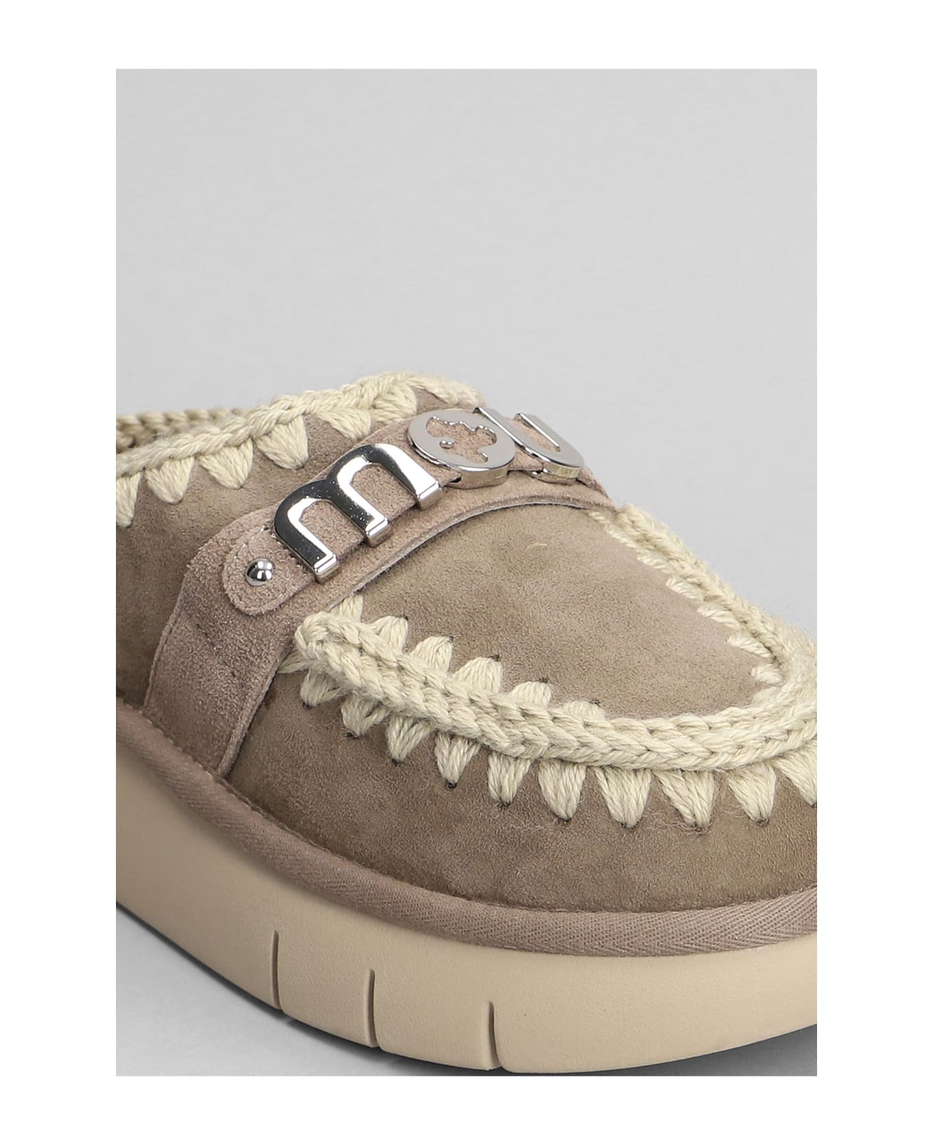 Mou Bounce Clog Slipper-mule In Grey Suede - grey