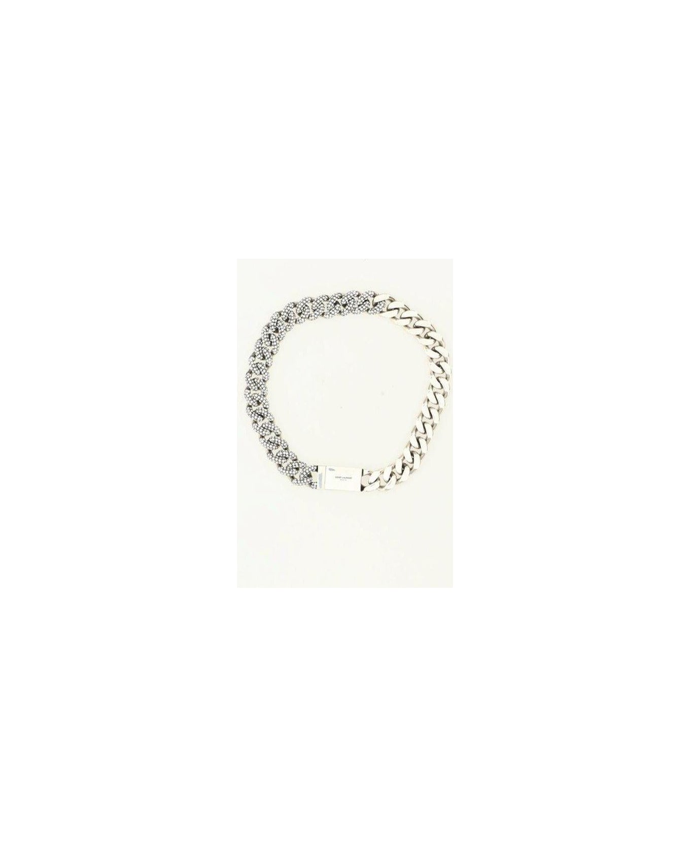Saint Laurent Logo Engraved Curb-chain Necklace - Grigio