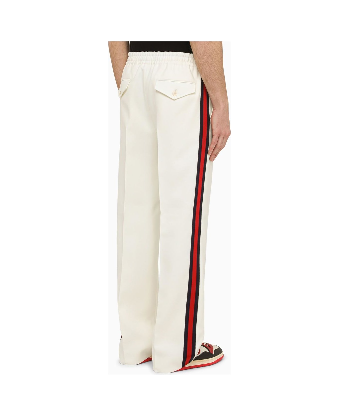 Gucci White Trousers With Web Ribbon - OFFWHITEMIX