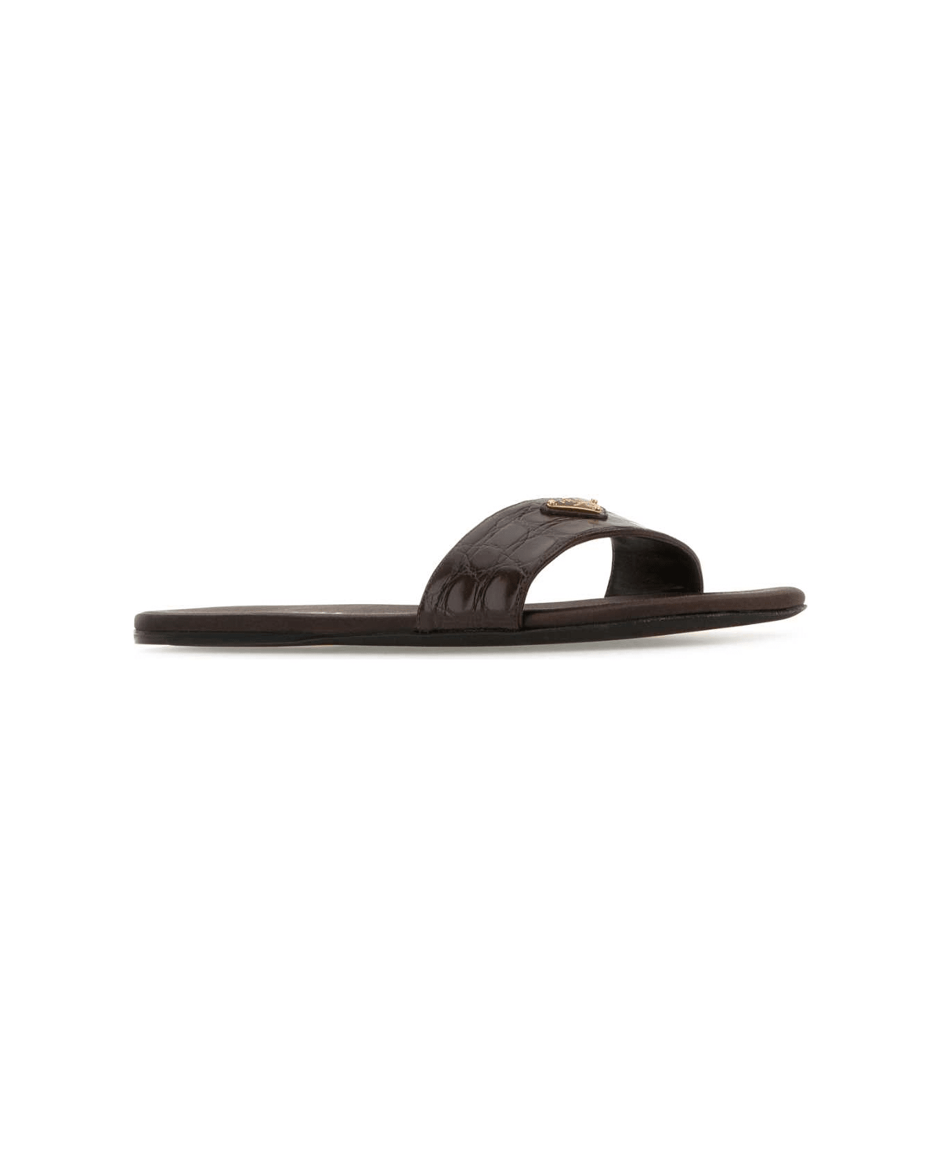 Prada Chocolate Leather Slippers - CACAO