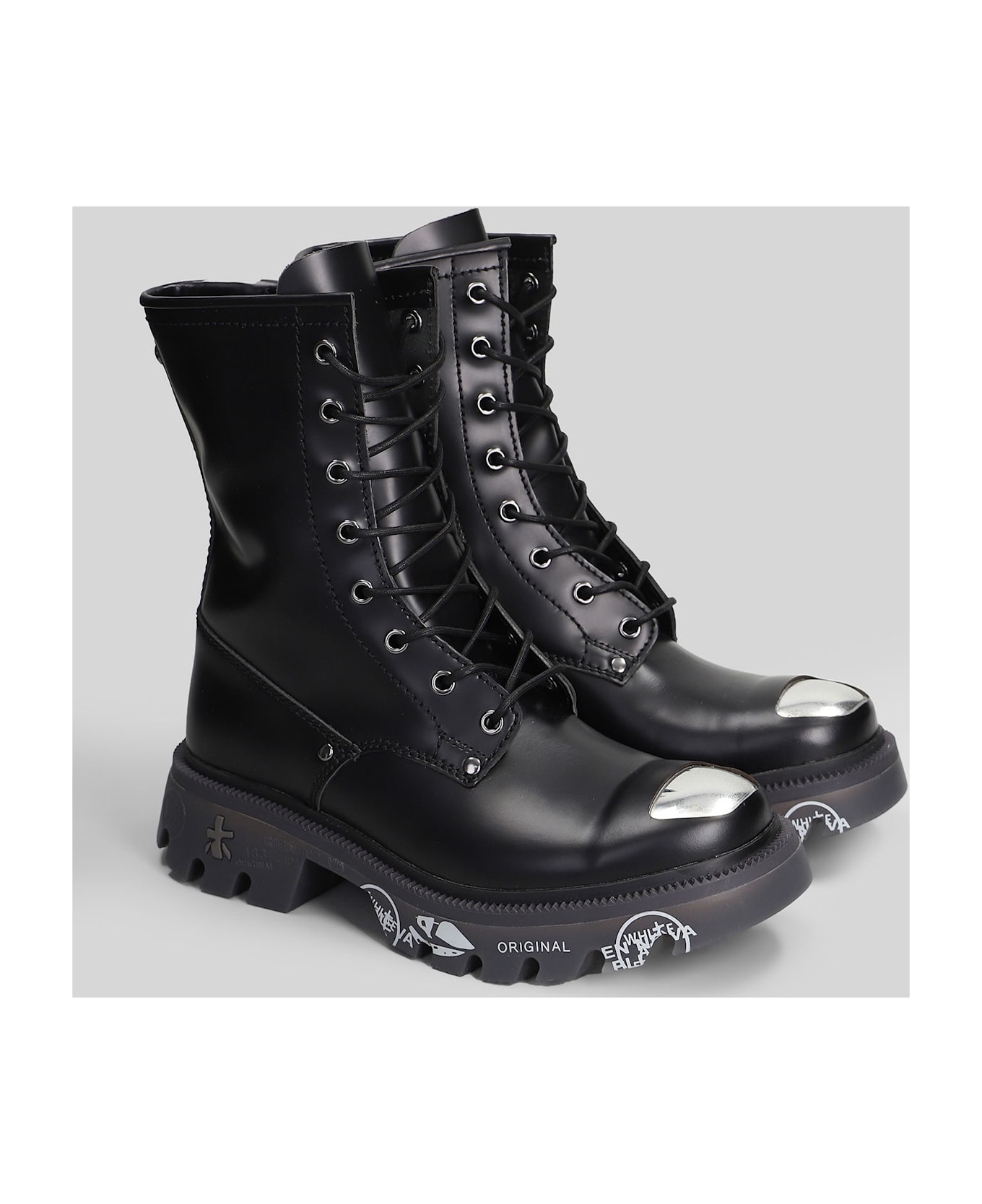 Premiata Brixton Combat Boots In Black Leather - black