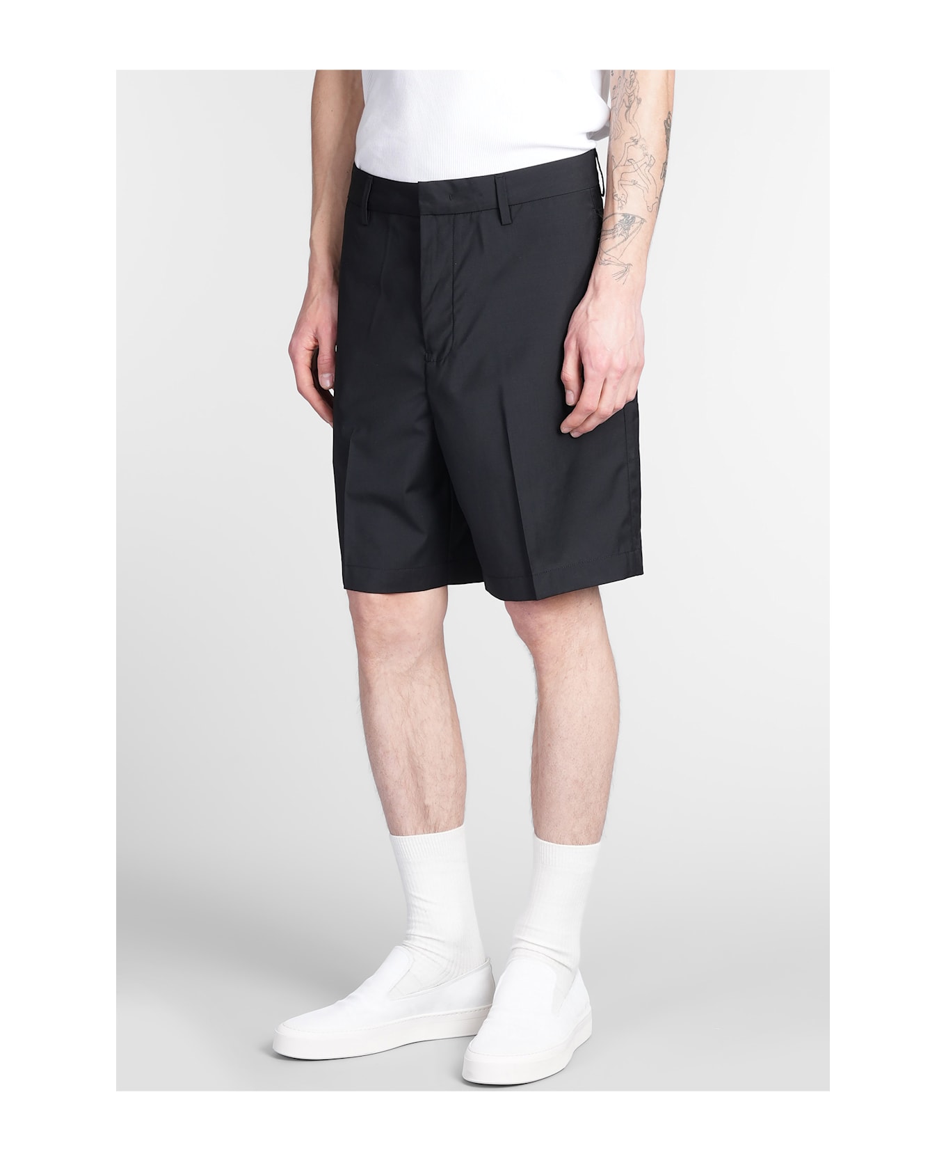 Emporio Armani Shorts In Black Wool - black