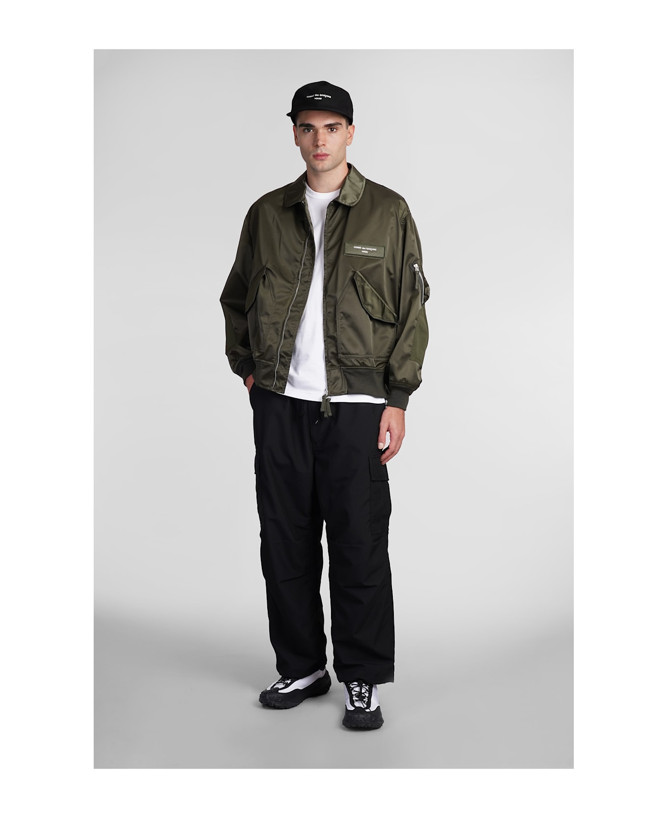 Comme des Garçons Homme Bomber In Green Nylon - green