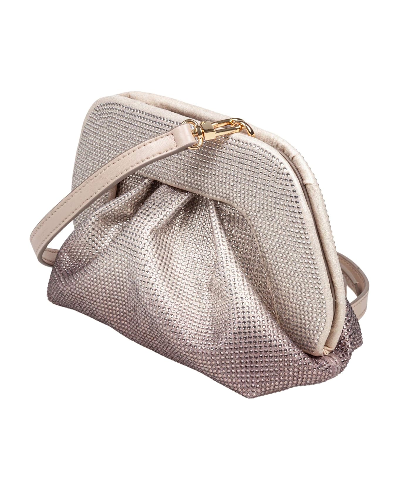 THEMOIRè Fabric Clutch Bag With Rhinestones Applied - Silver/Pink