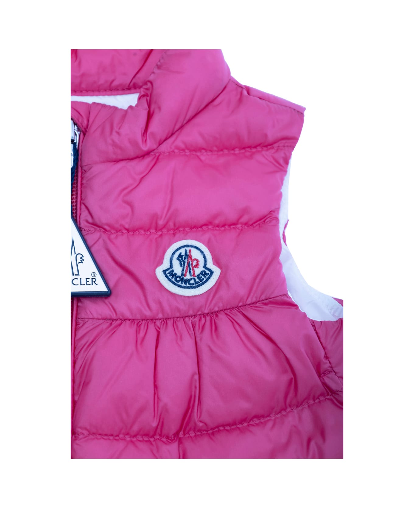 Moncler 
hiva
 Fuchsia Sleeveless Down Jacket With Logo Patch On The Front In Tech Fabric Baby - Fuxia