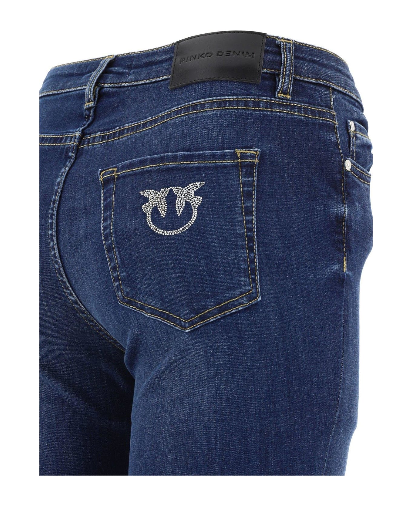 Pinko Logo Embellished Flared Jeans - Blue デニム