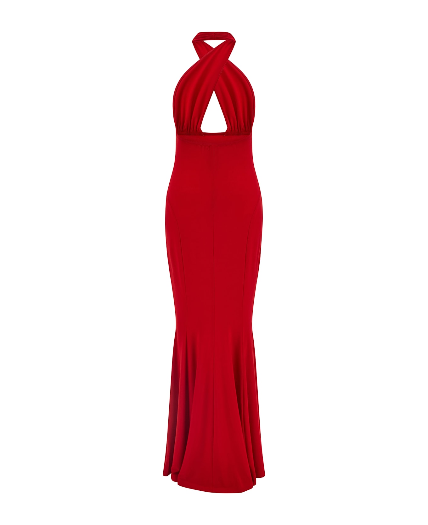 Norma Kamali 
cross Halter Fishtail
 Dress - Red