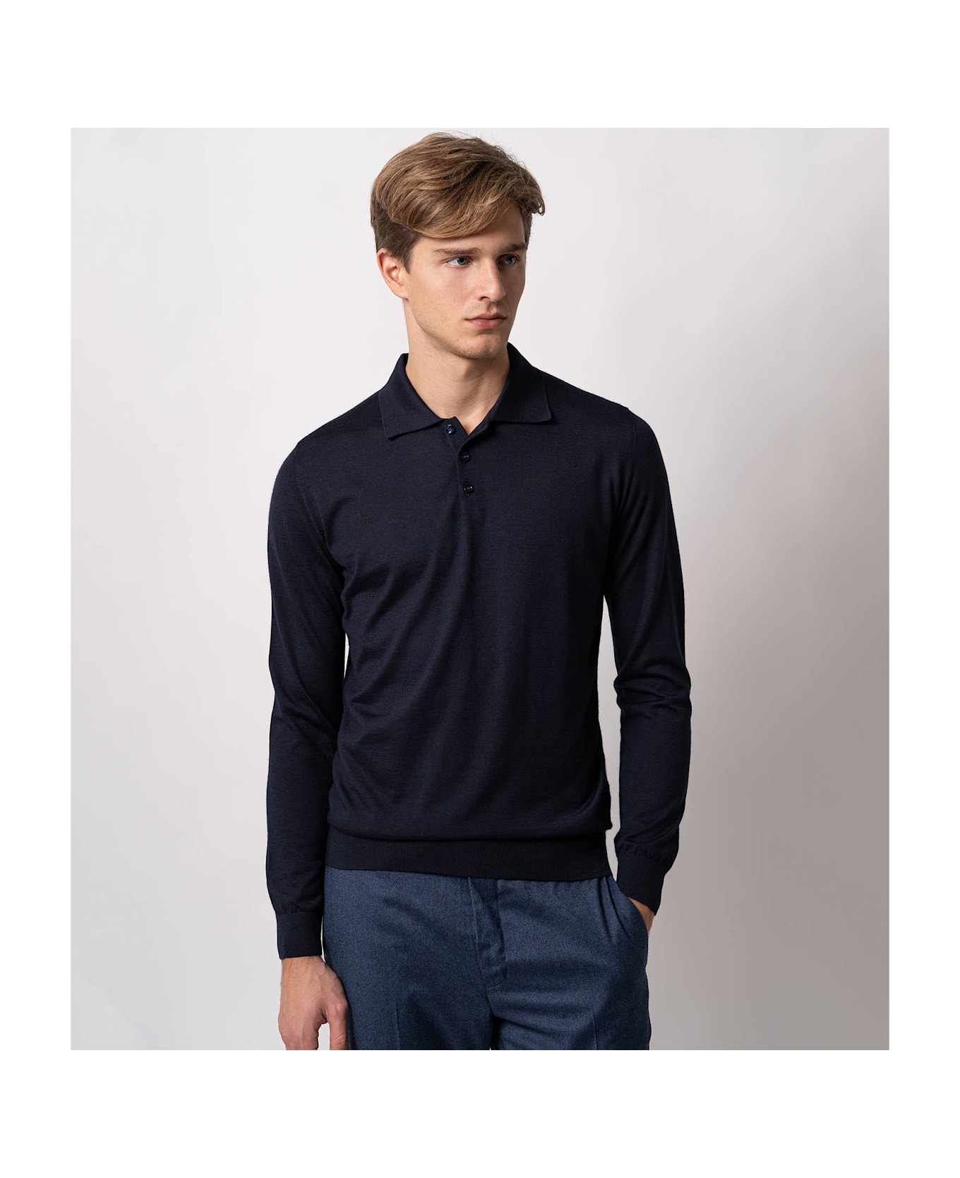 Larusmiani Long Sleeve Polo Coppa Europa Sweater - Blue