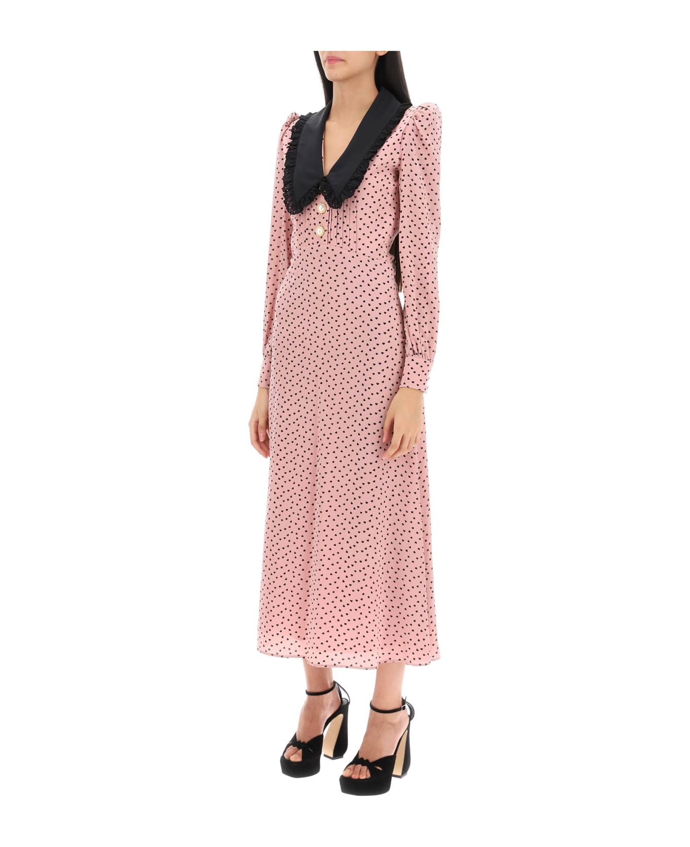 Alessandra Rich Midi Dress With Contrasting Collar - ROSE BLACK (Pink)