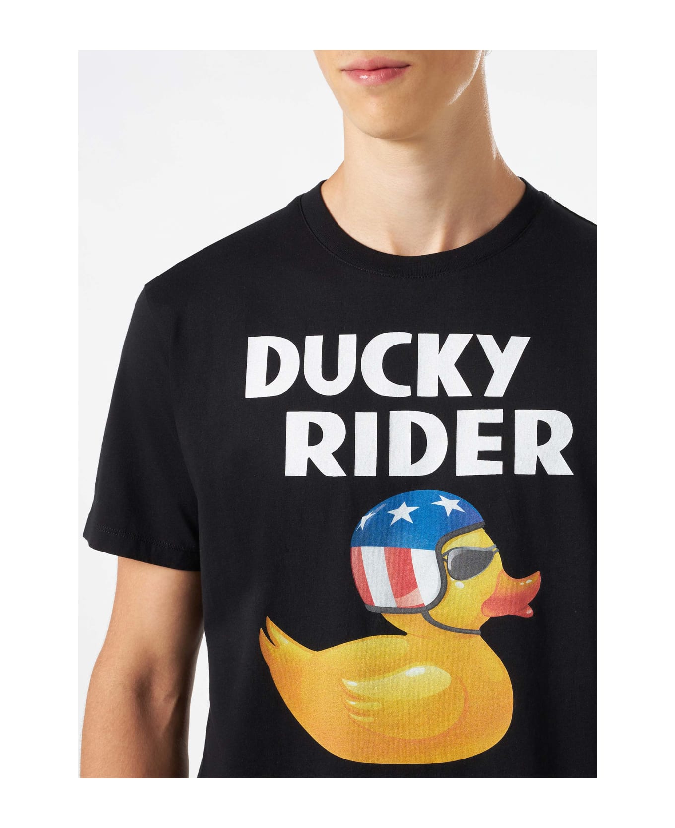 MC2 Saint Barth Ducky Rider Printed Man T-shirt - BLACK