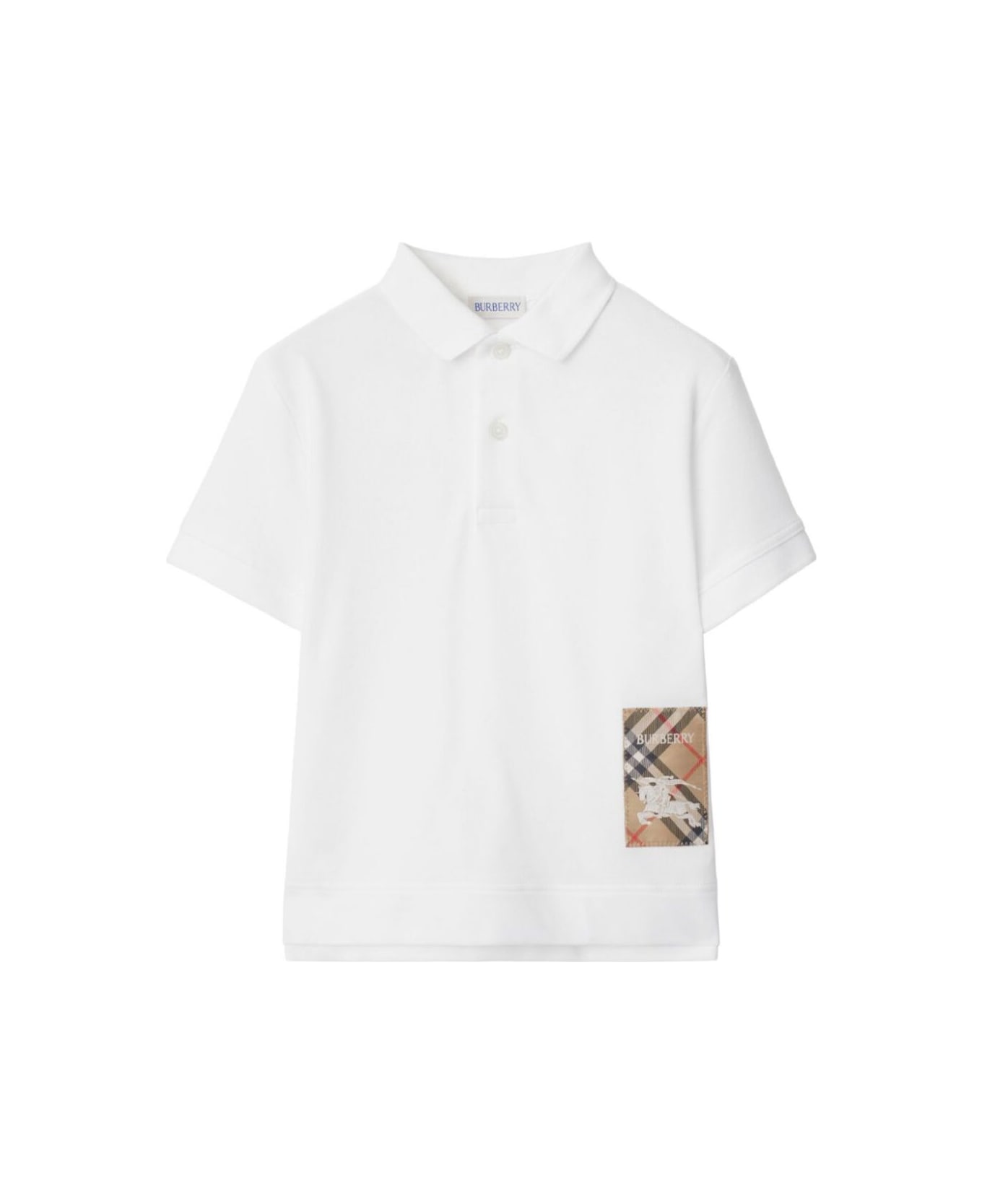 Burberry White Polo With Logo Pach On The Front In Cotton Boy - White