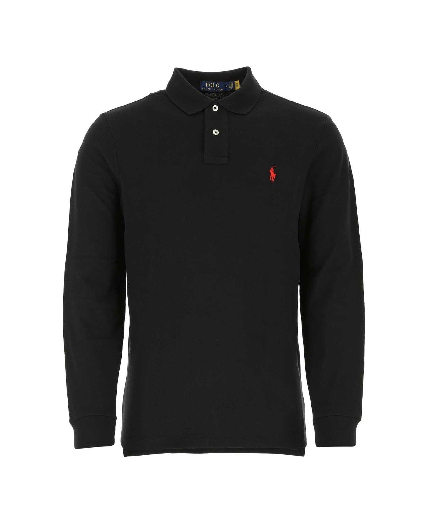 Polo Ralph Lauren Logo Embroidered Long-sleeved Polo Shirt - BLACK