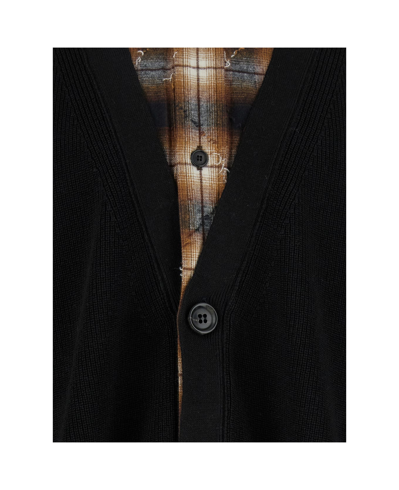 Juun.J Black Sweater With Layered Design And Classic Collar In Cotton And Wool Blend Man - Black