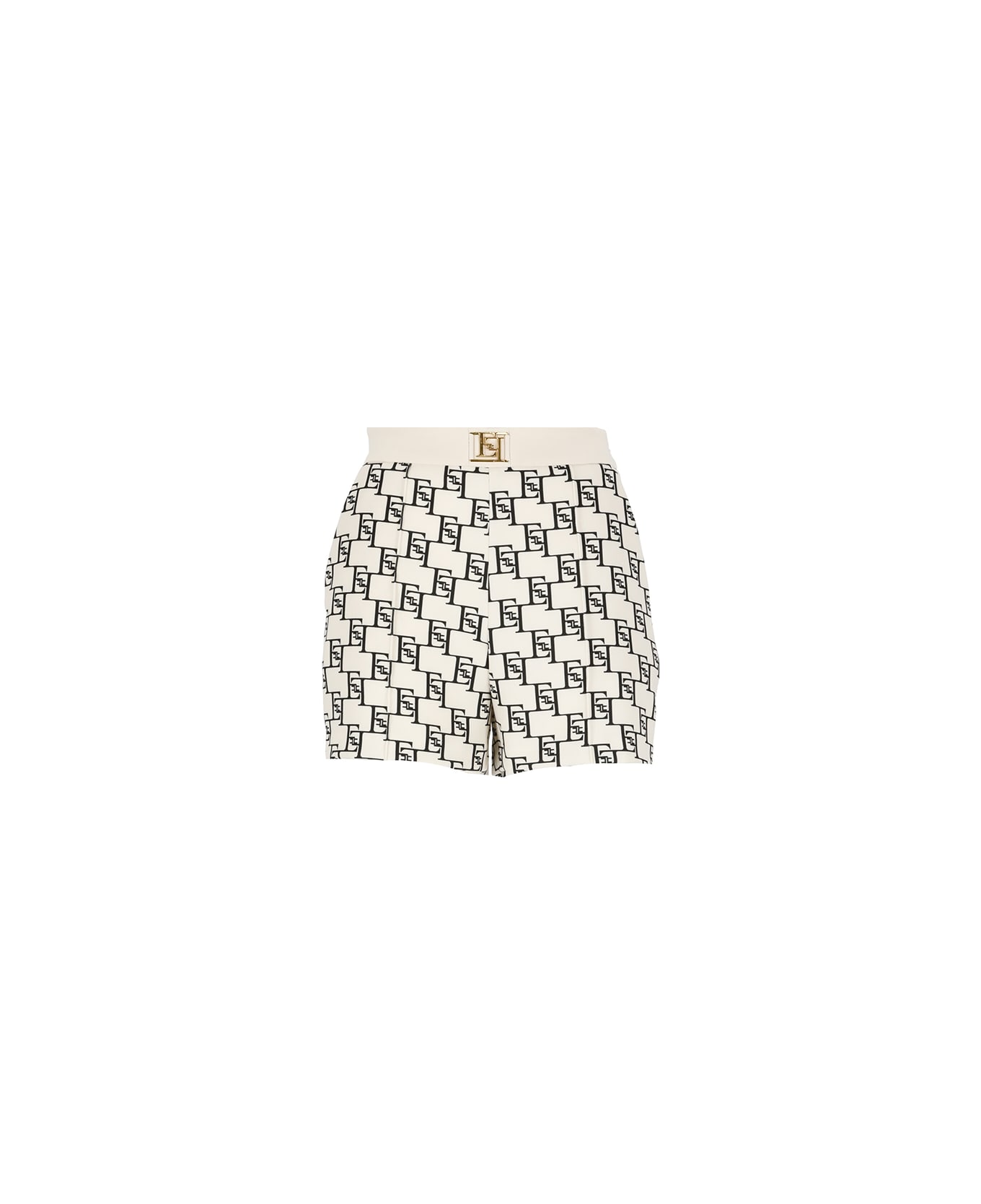 Elisabetta Franchi Logoed Crepe Shorts With Gold Plate - Ivory ショートパンツ