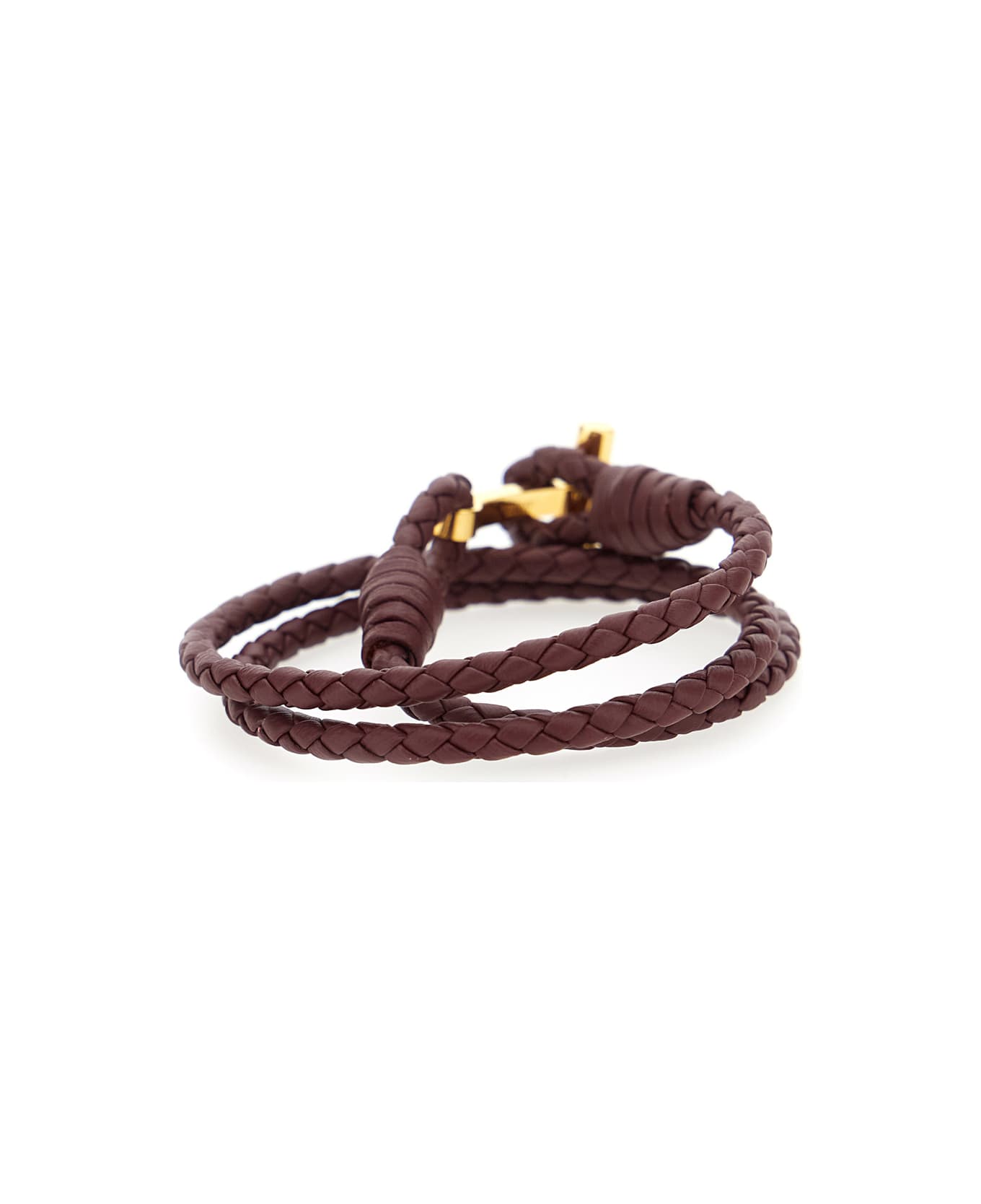 Tom Ford Bordeaux Bracelet With Intrecciato Motif In Leather And Brass Woman - Bordeaux