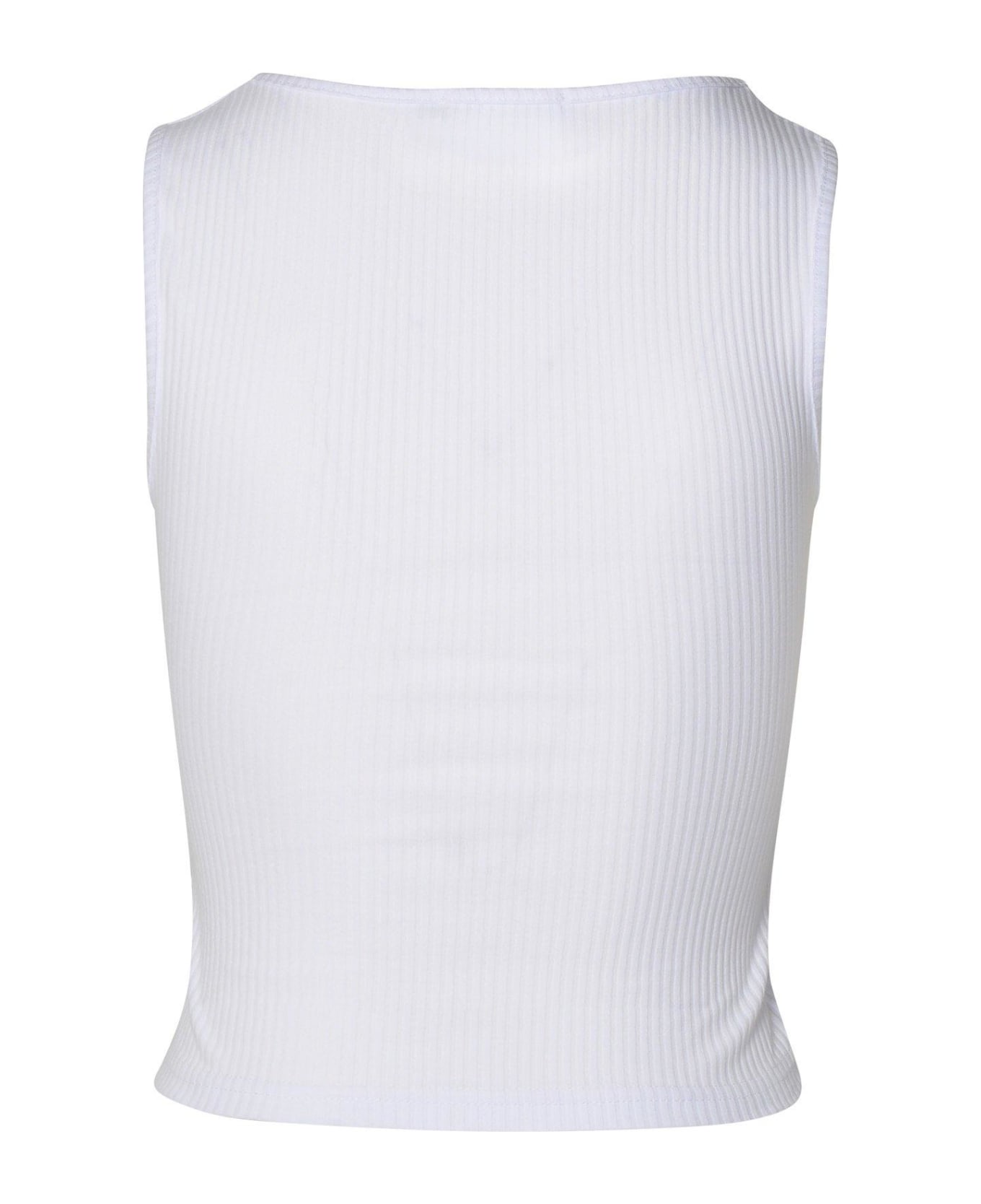 GCDS U-neck Logo Embellished Sleeveless Ribbed Top - Bianco Ottico