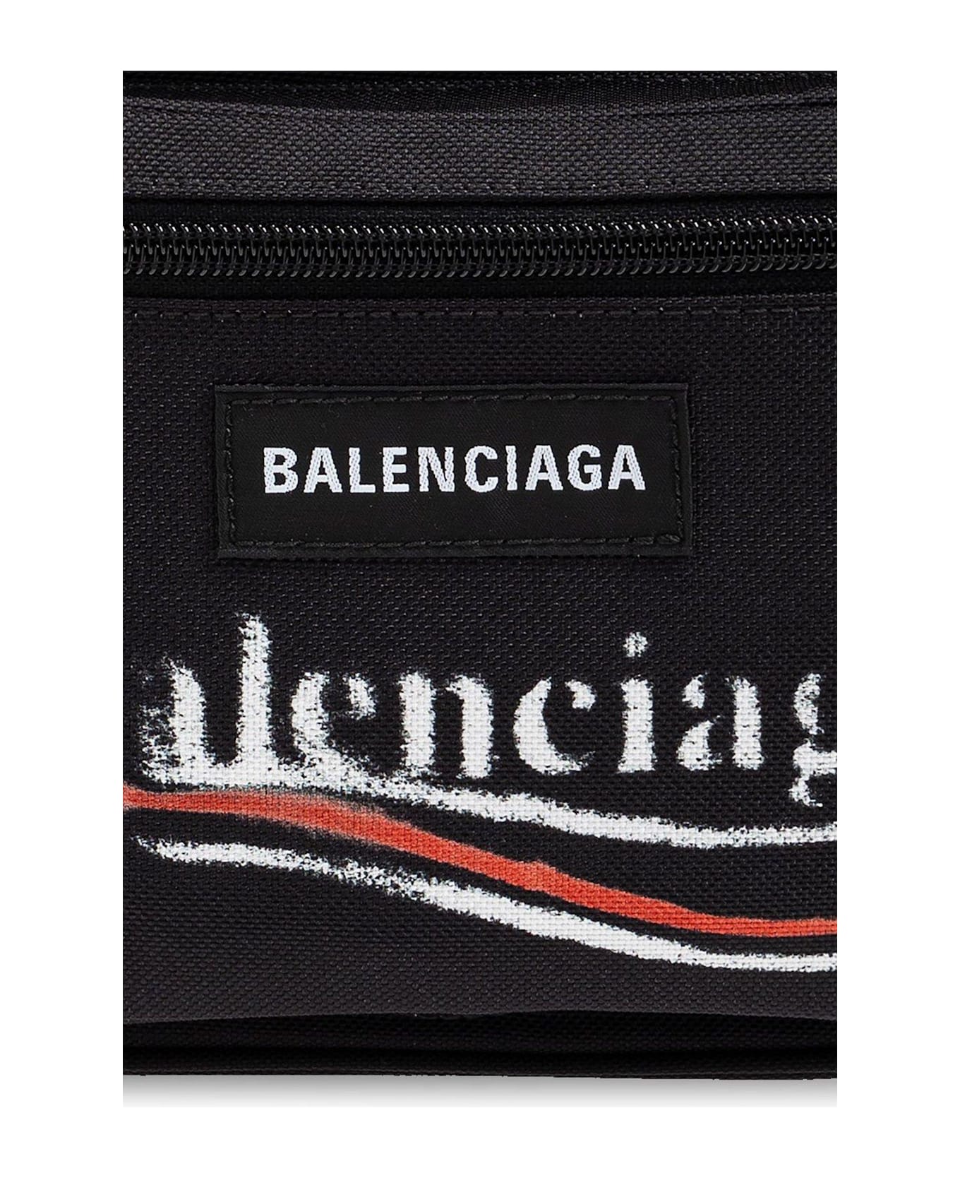 Balenciaga Logo Embroidered Explorer Belt Bag - BLACK