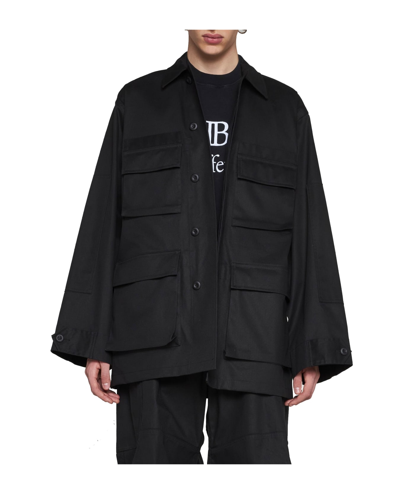 Balenciaga Multi-pocket Cargo Shirt Jacket - Black ジャケット