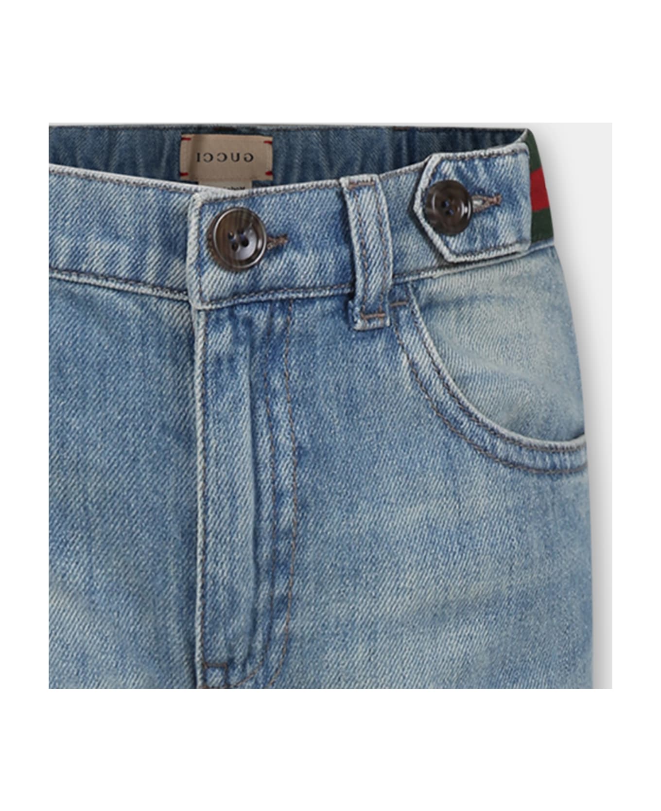 Gucci Blue Jeans For Boy With Web Detail - Denim
