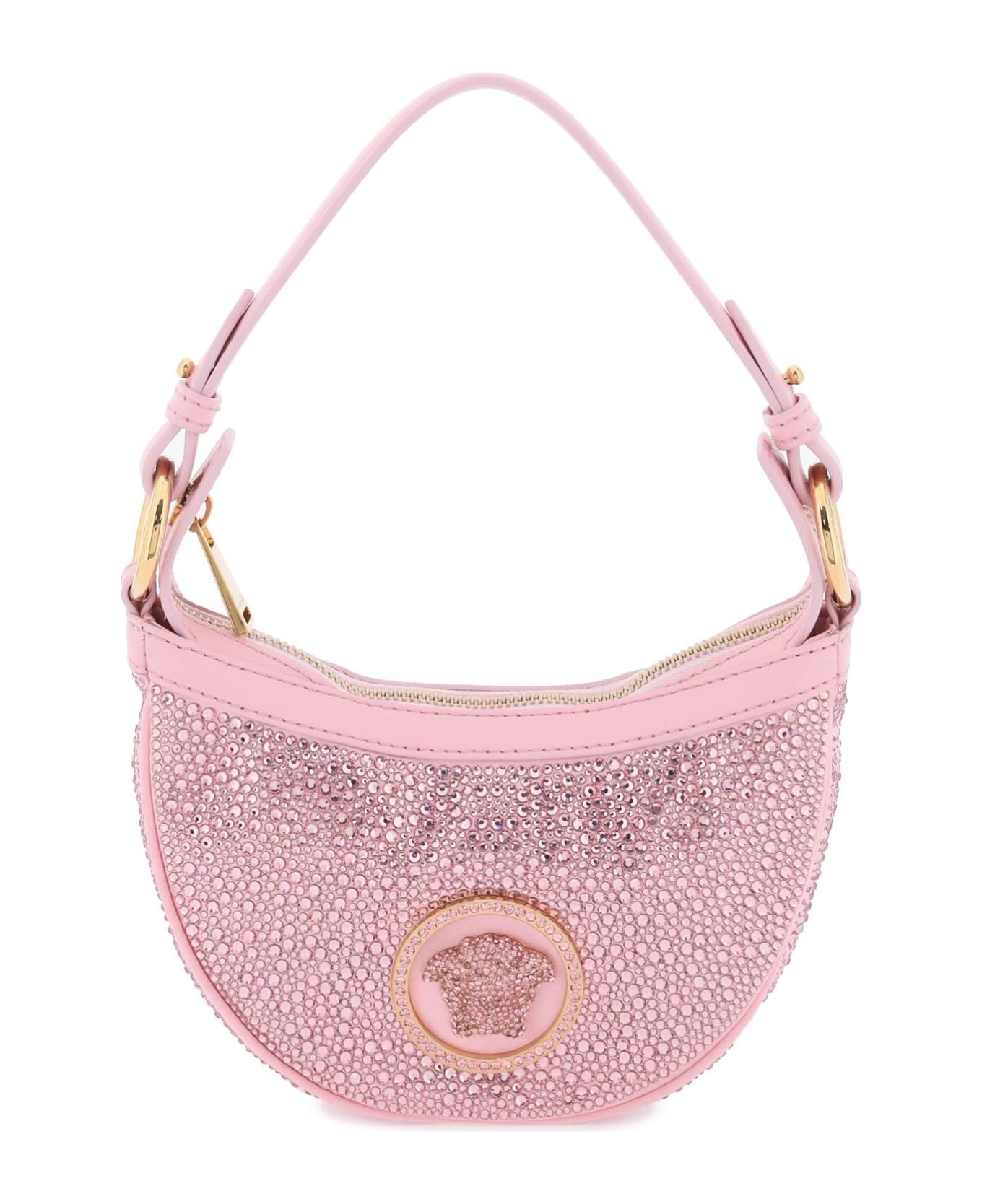 Versace Repeat Mini Hobo Bag With Crystals - PALE PINK VERSACE GOLD (Pink)