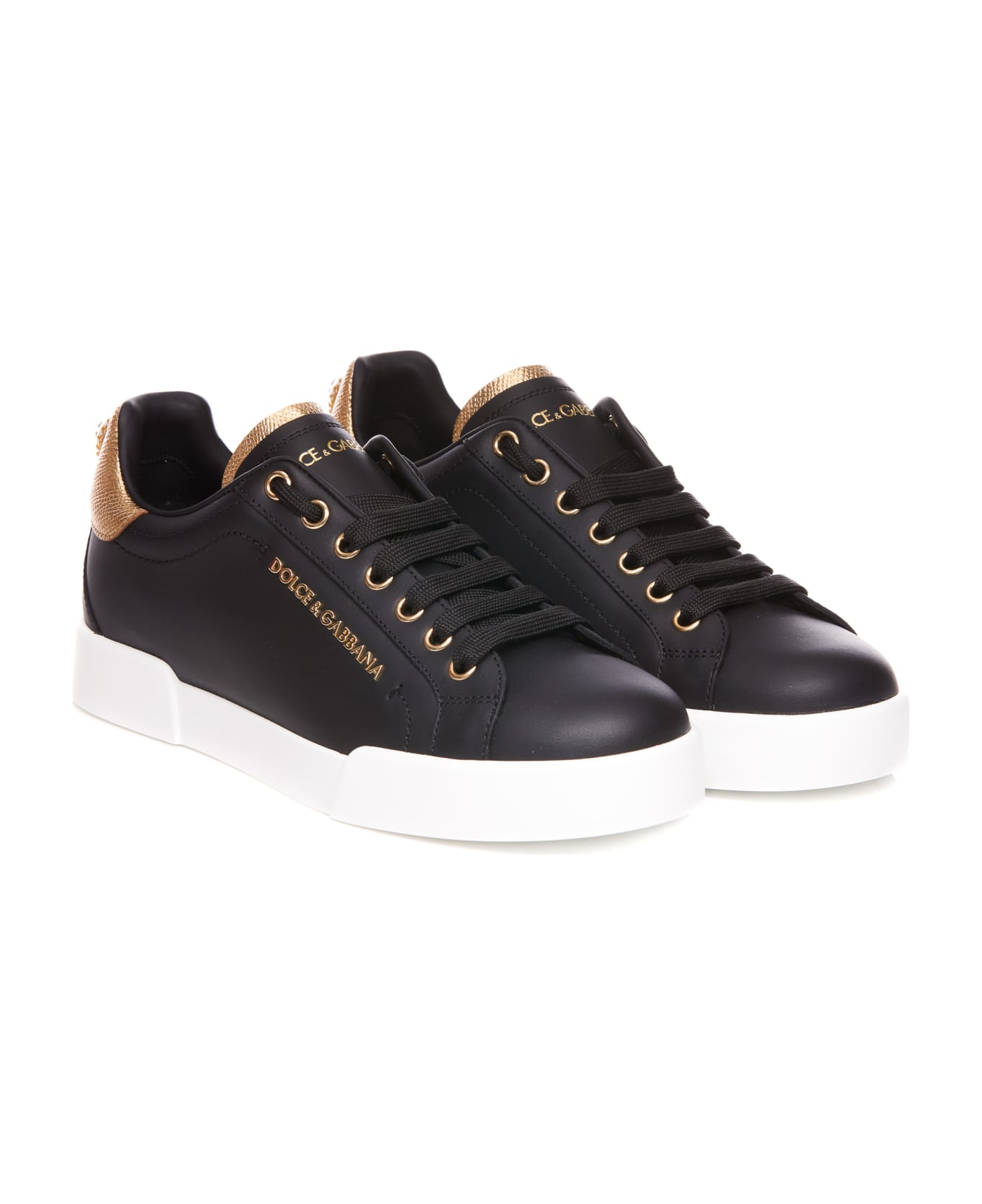 Dolce & Gabbana Portofino Sneakers With Lettering - NERO/ORO