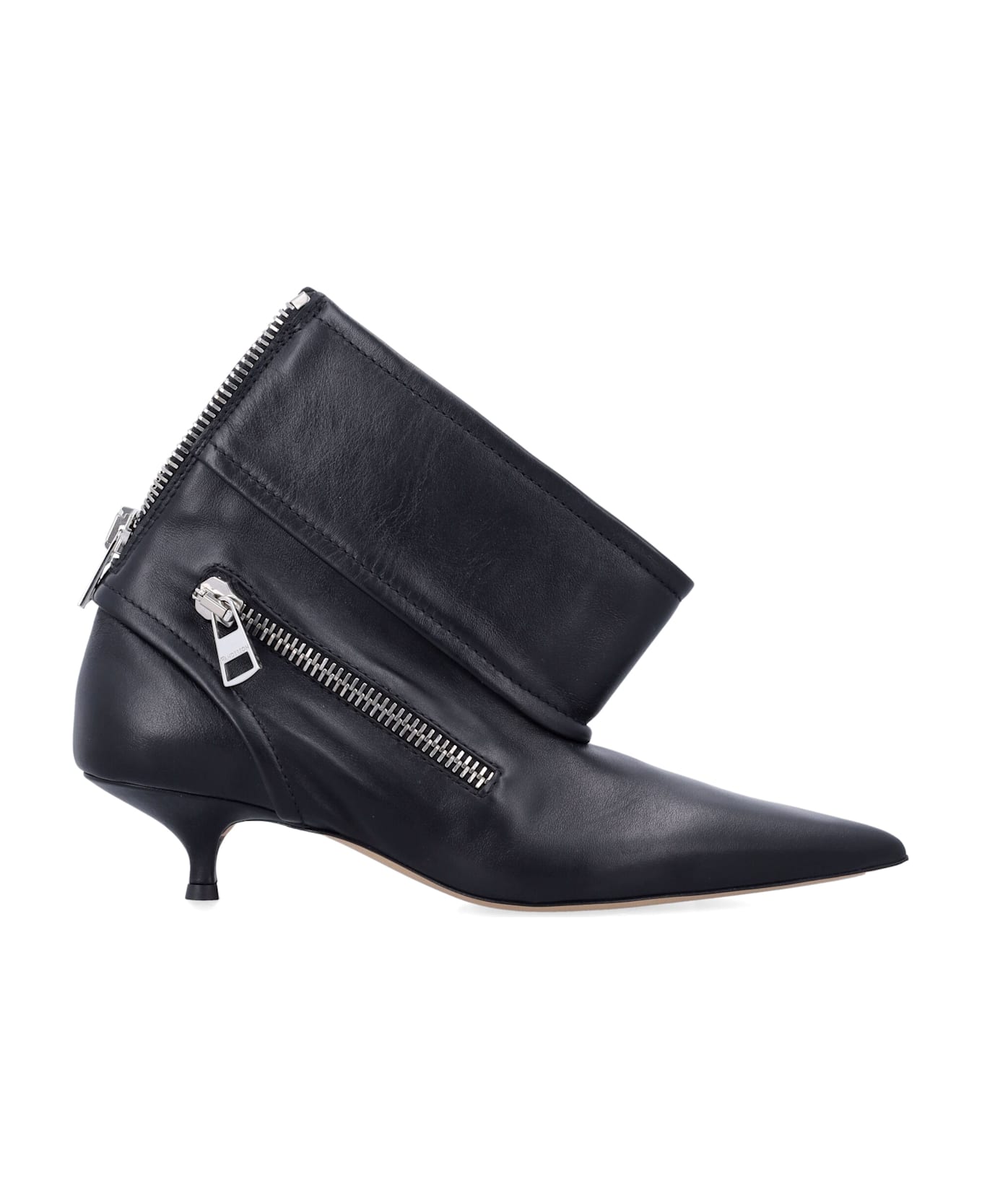 J.W. Anderson Black Leather Biker Kitten Heel Ankle Boot - BLACK