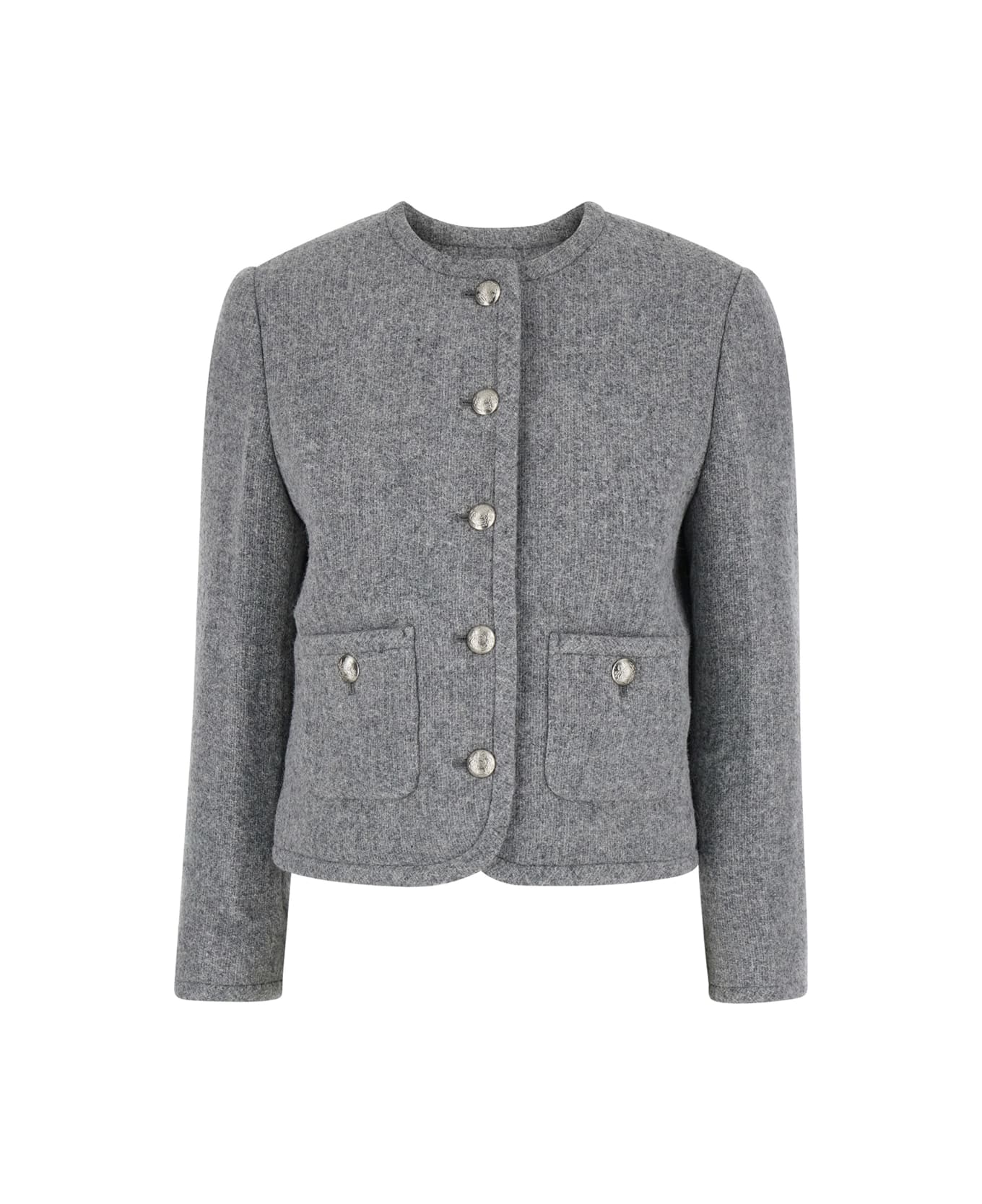 Dunst Grey Crewneck Jacket With Buttons On The Front In Wool Blend Woman - Grey