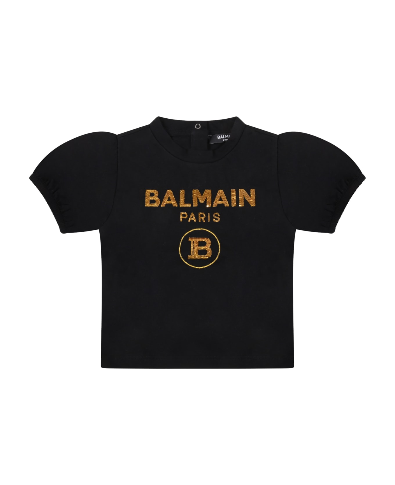Balmain Black T-shirt For Baby Girl With Gold Logo - Black