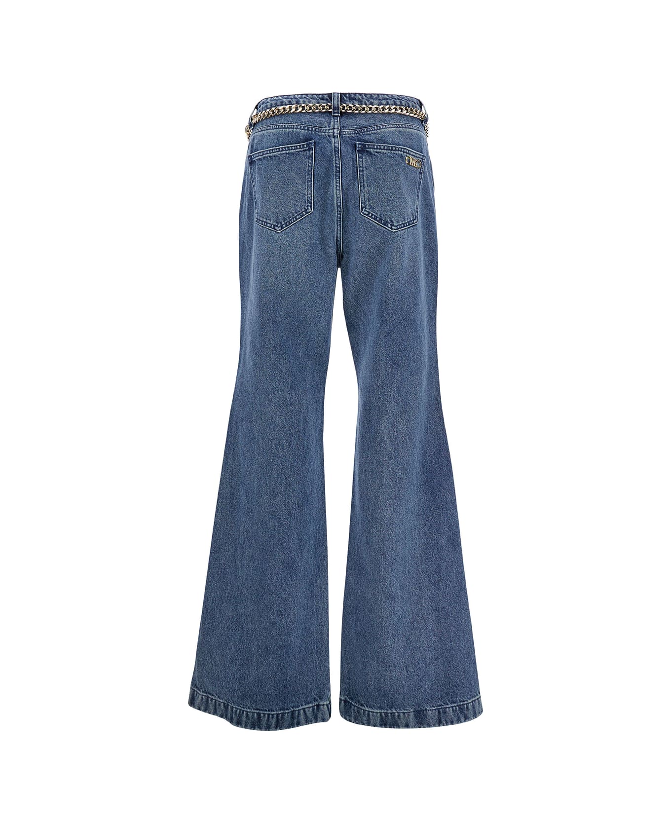 MICHAEL Michael Kors Blue Flared Jeans With Chain Belt In Denim Woman - Blue