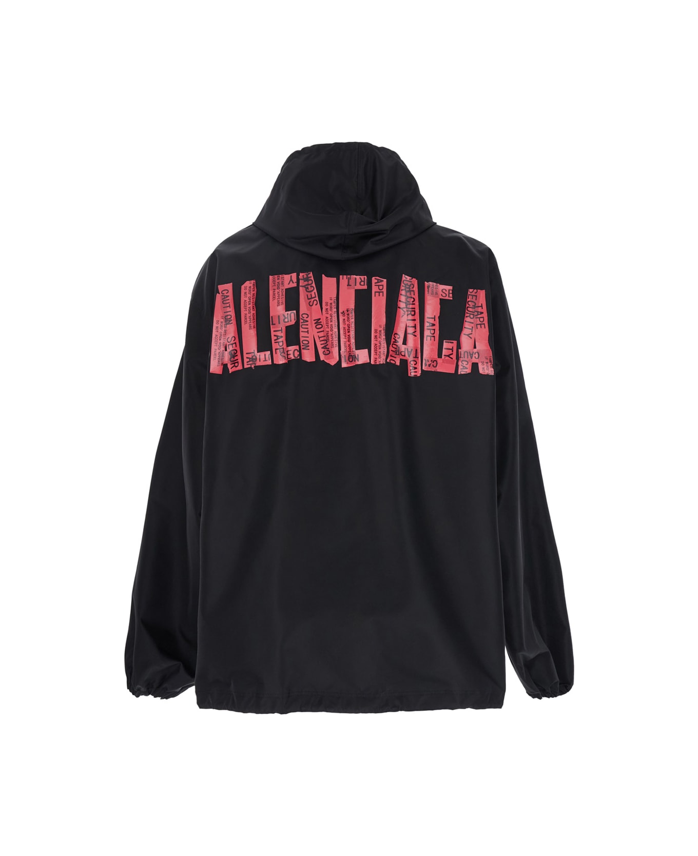 Balenciaga Black Jacket With Drawstring Hood And Maxi Logo Lettering Print On The Rear In Tech Fabric Man - Black