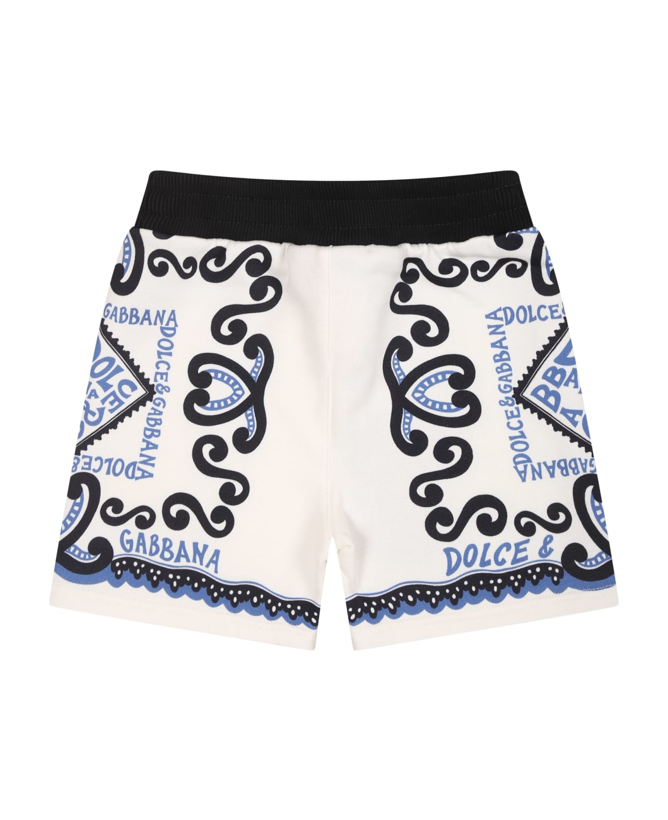 Dolce & Gabbana White Shorts For Baby Boy With Bandana Print And Logo - White